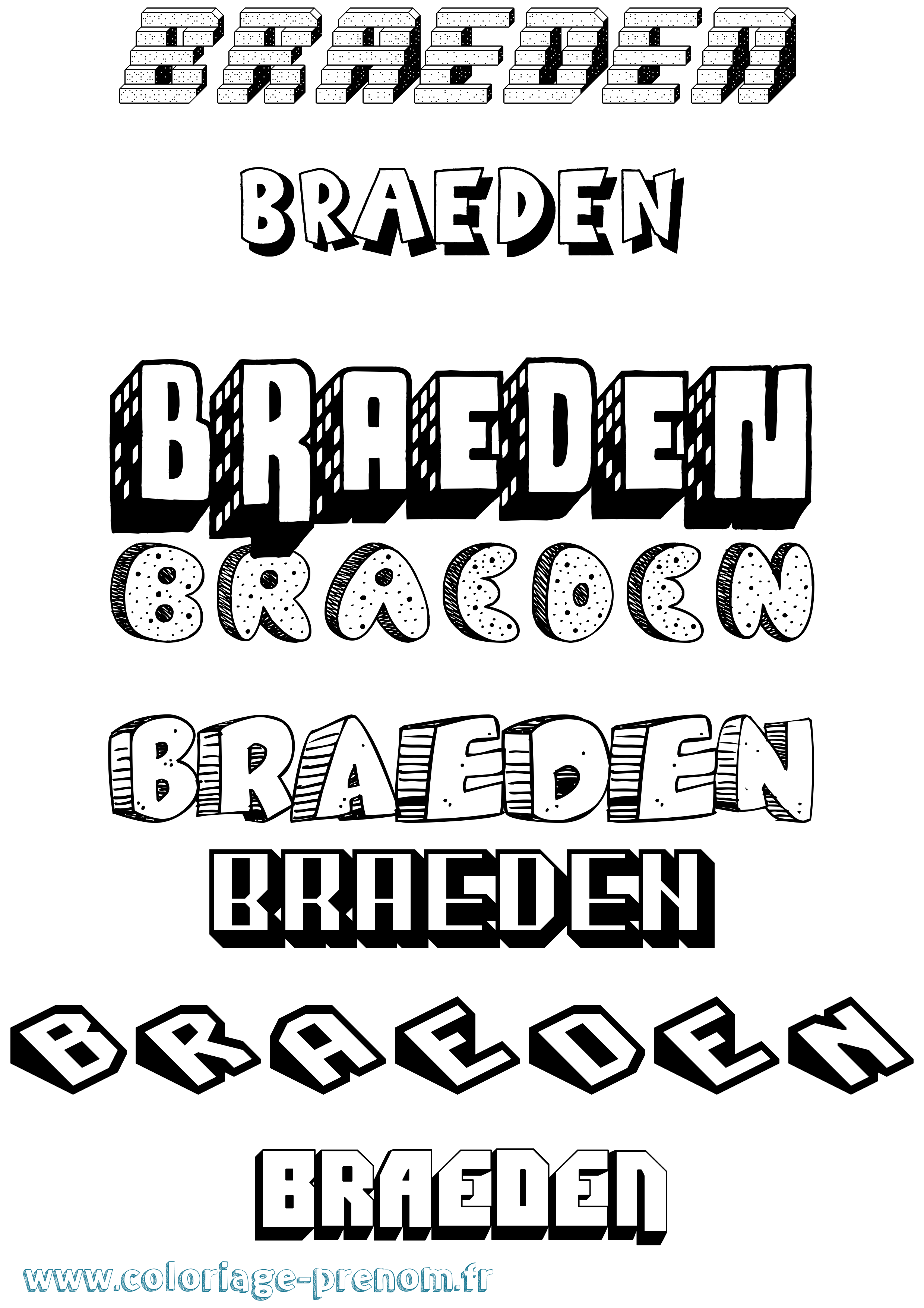 Coloriage Braeden Effet 3D Coloriage prénom Braeden Effet 3D