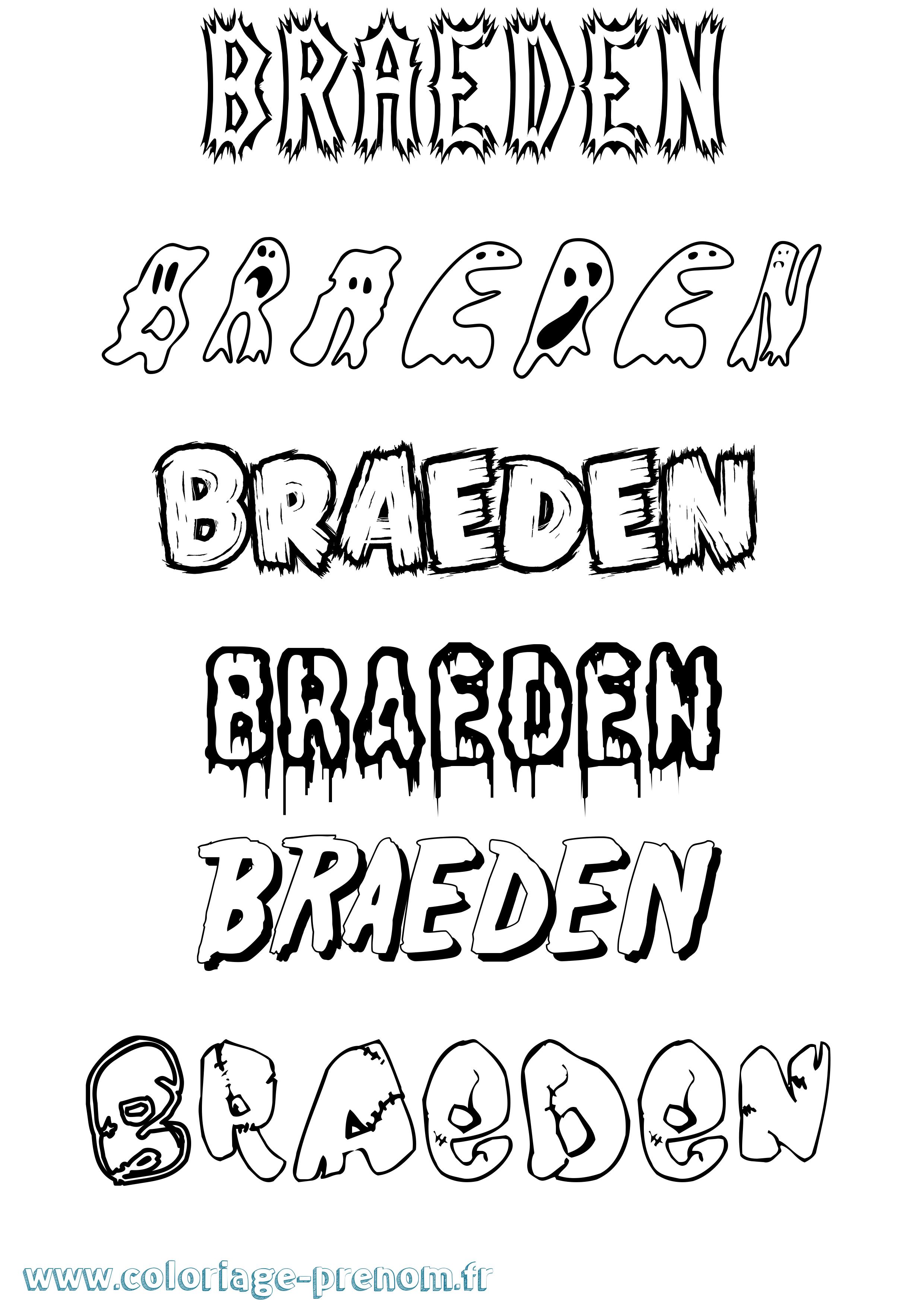 Coloriage Braeden Frisson Coloriage prénom Braeden Frisson