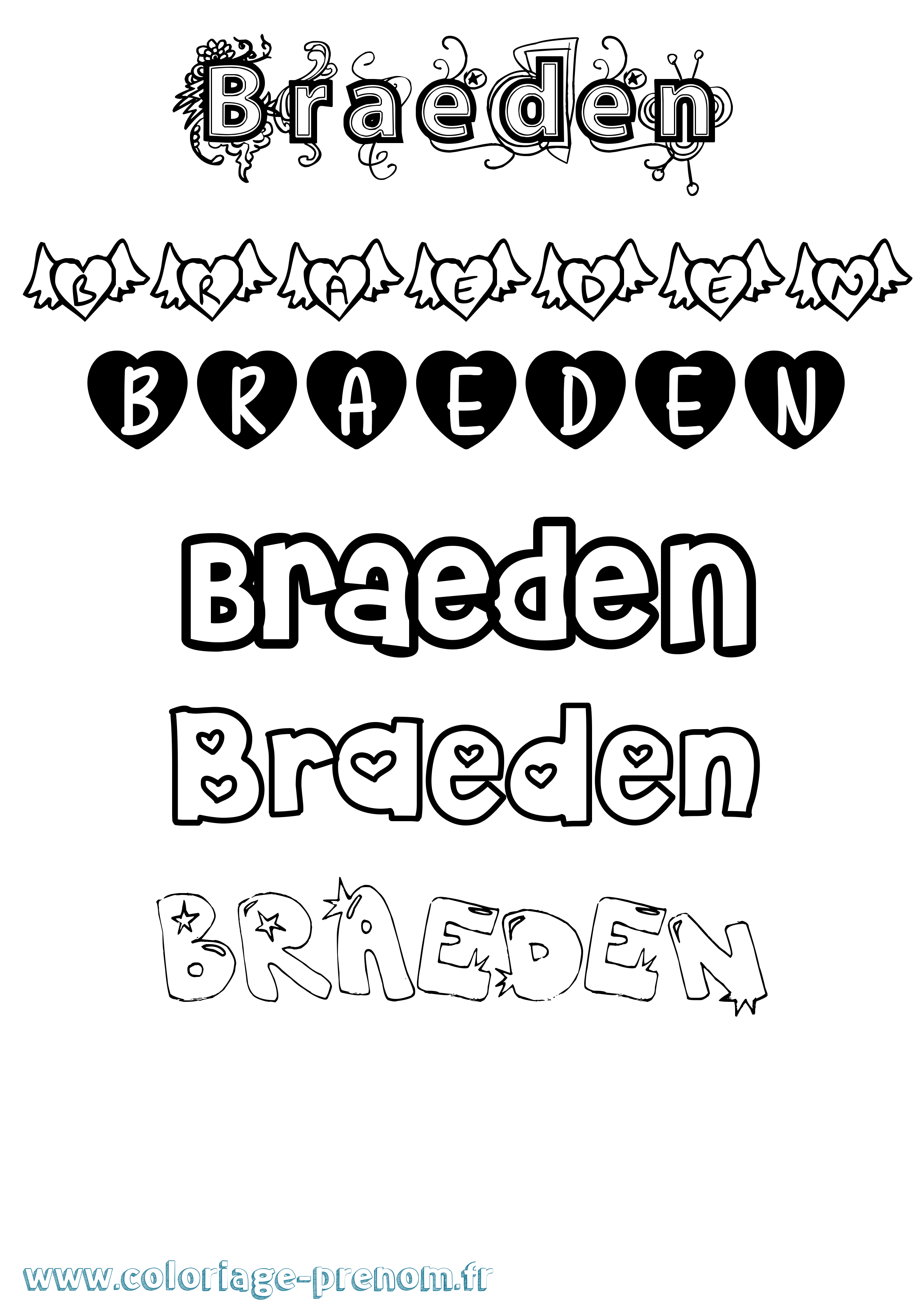 Coloriage Braeden Girly Coloriage prénom Braeden Girly