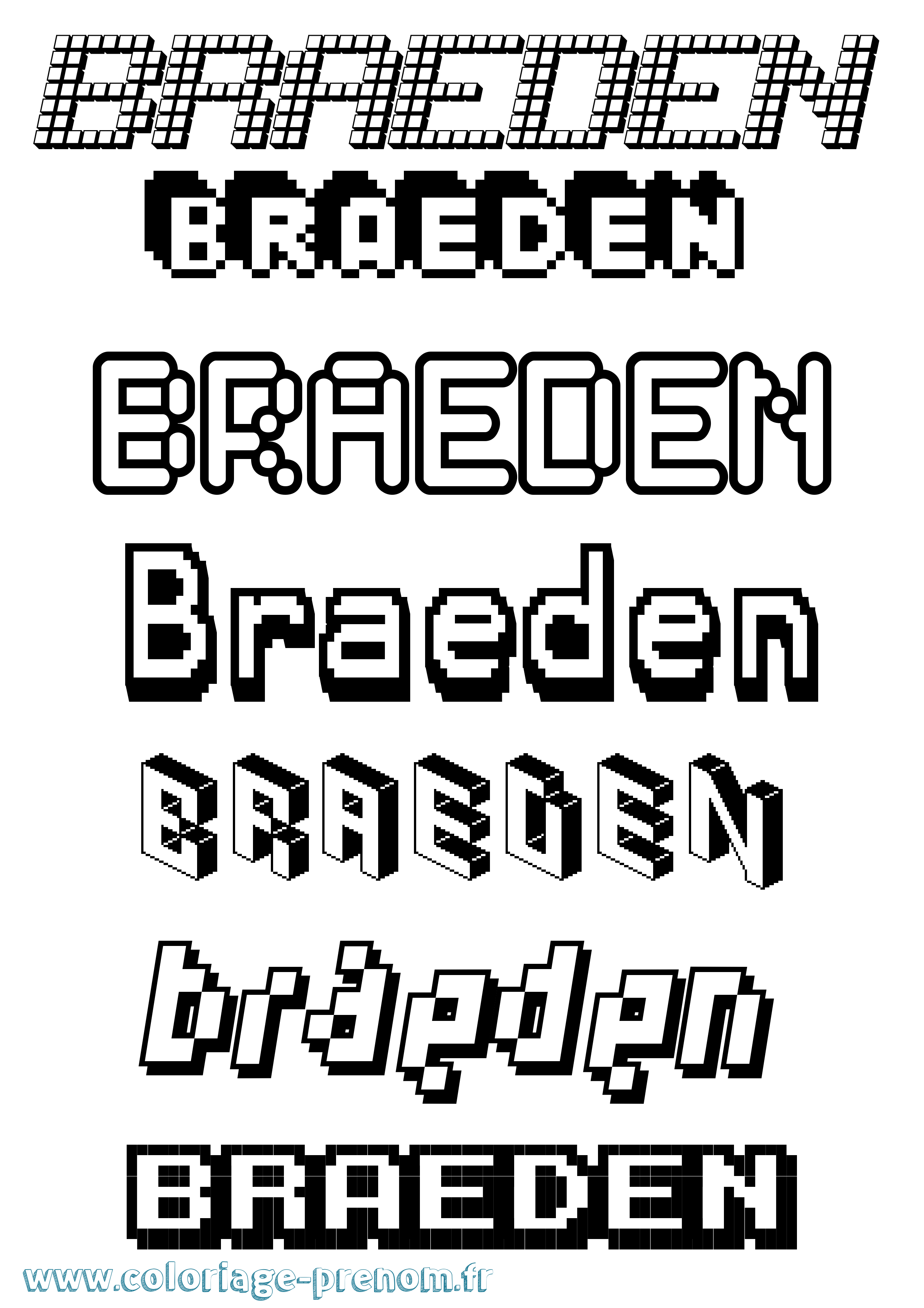 Coloriage Braeden Pixel Coloriage prénom Braeden Pixel