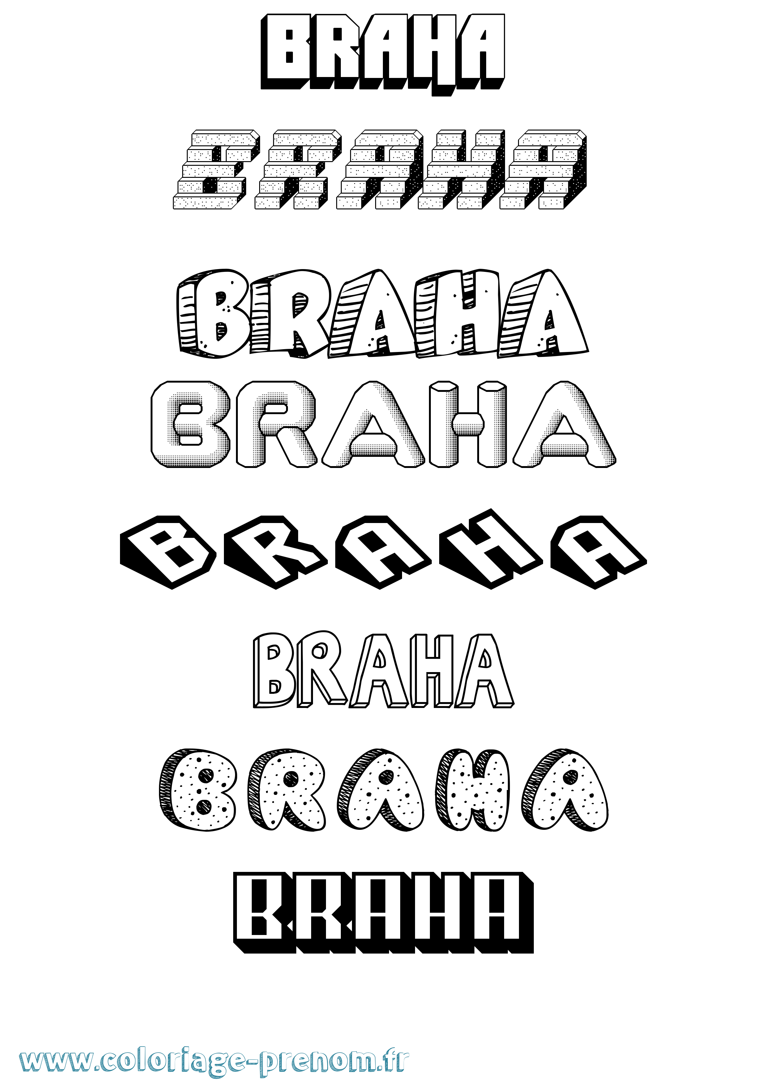 Coloriage Braha Effet 3D Coloriage prénom Braha Effet 3D