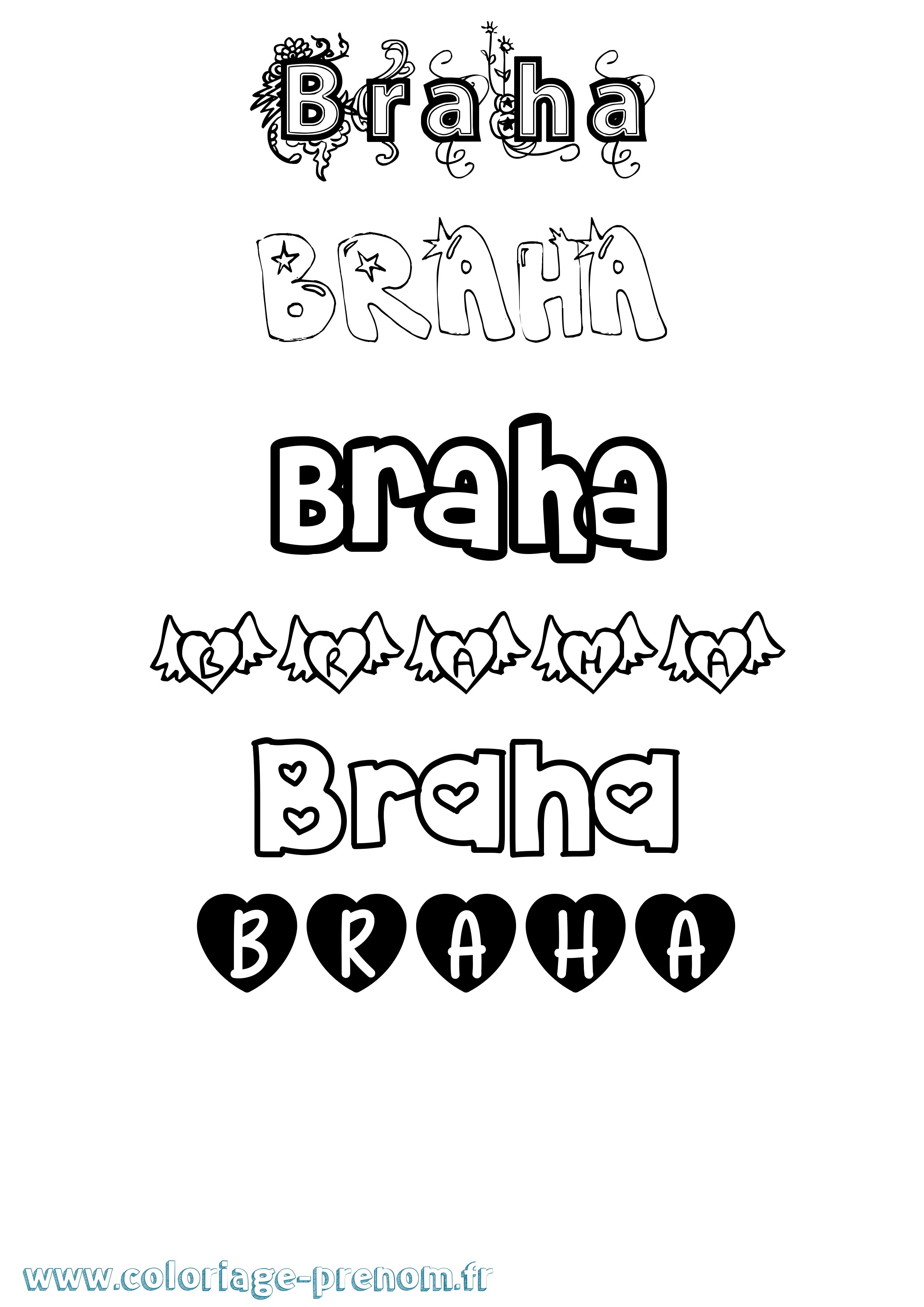 Coloriage Braha Girly Coloriage prénom Braha Girly
