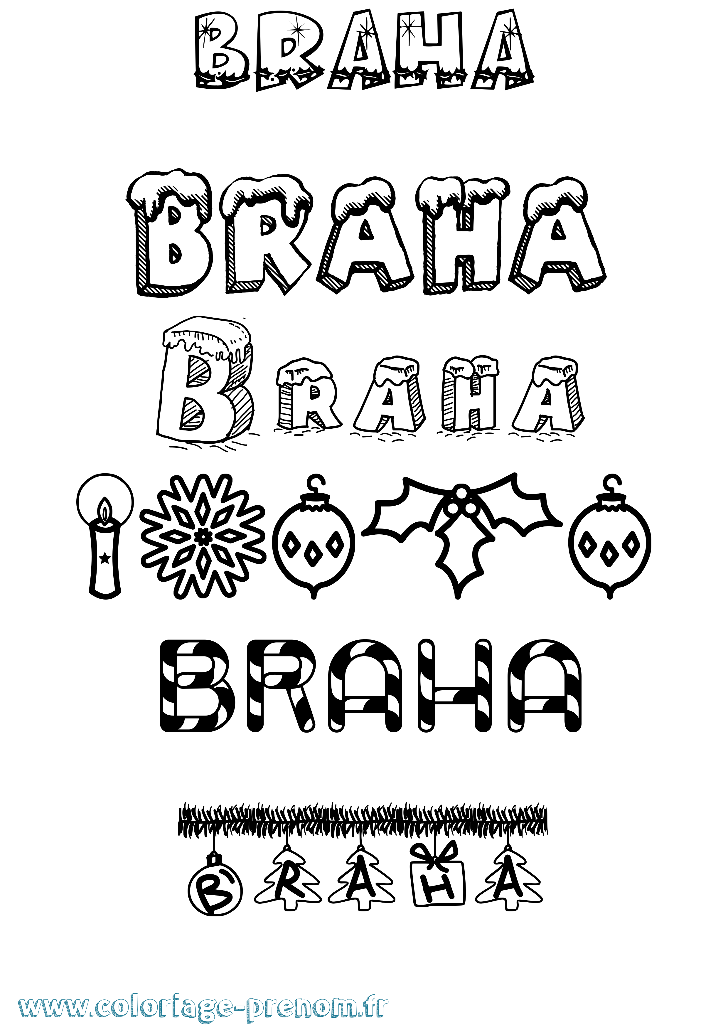 Coloriage Braha Noël Coloriage prénom Braha Noël
