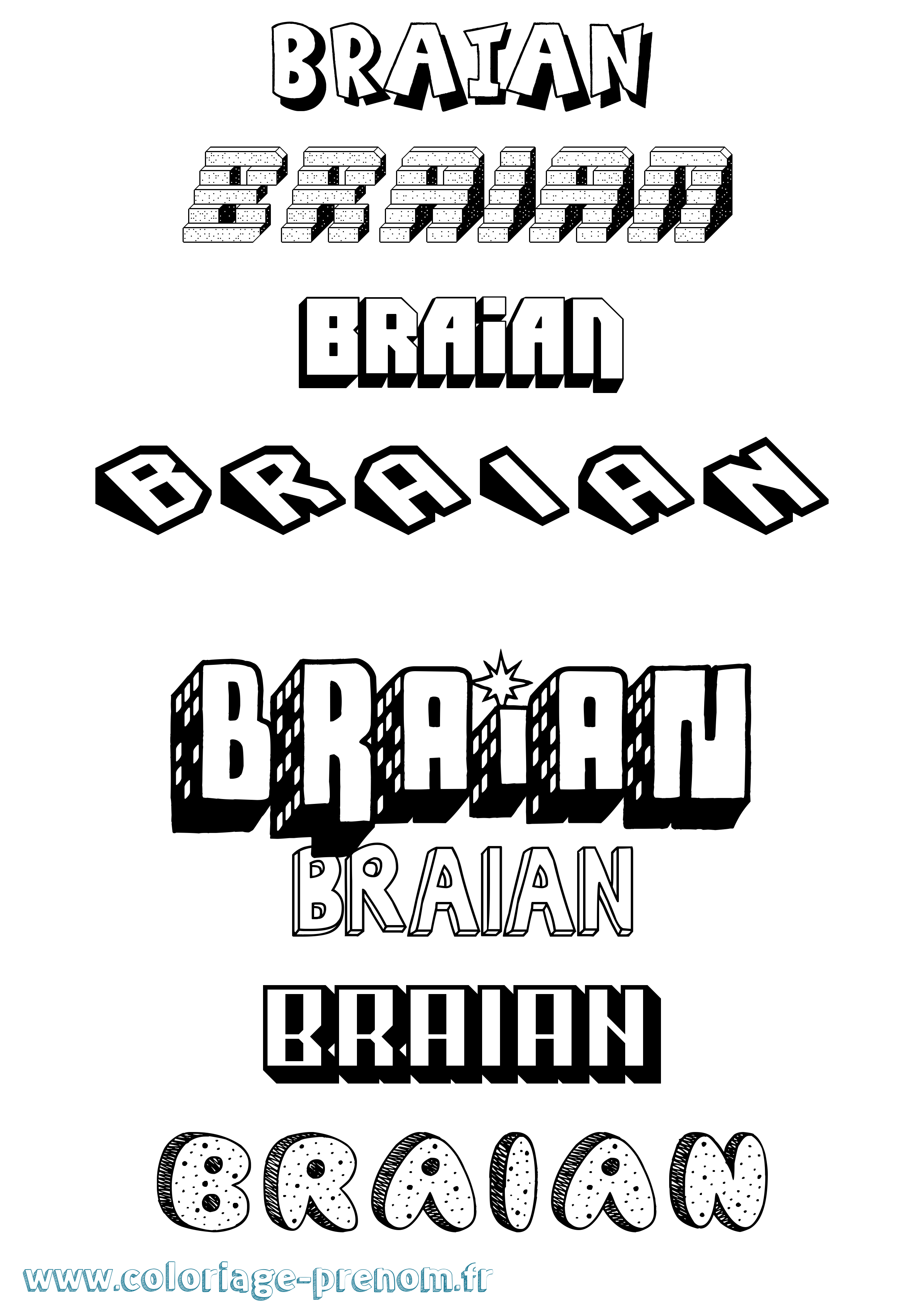 Coloriage Braian Effet 3D Coloriage prénom Braian Effet 3D