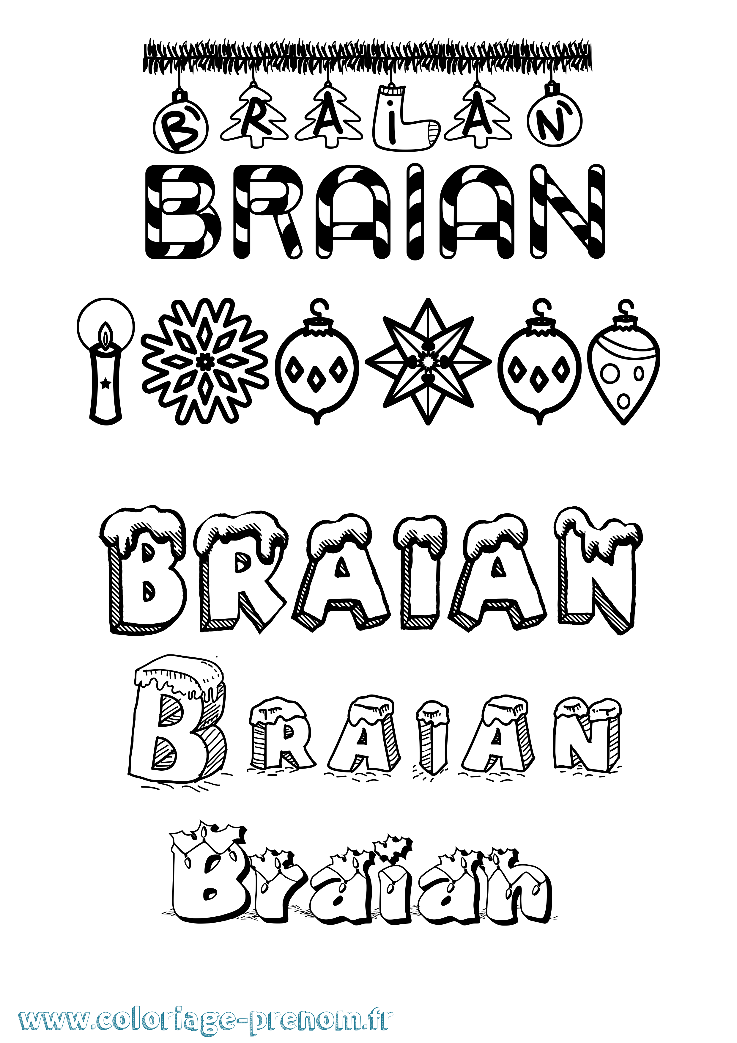 Coloriage Braian Noël Coloriage prénom Braian Noël