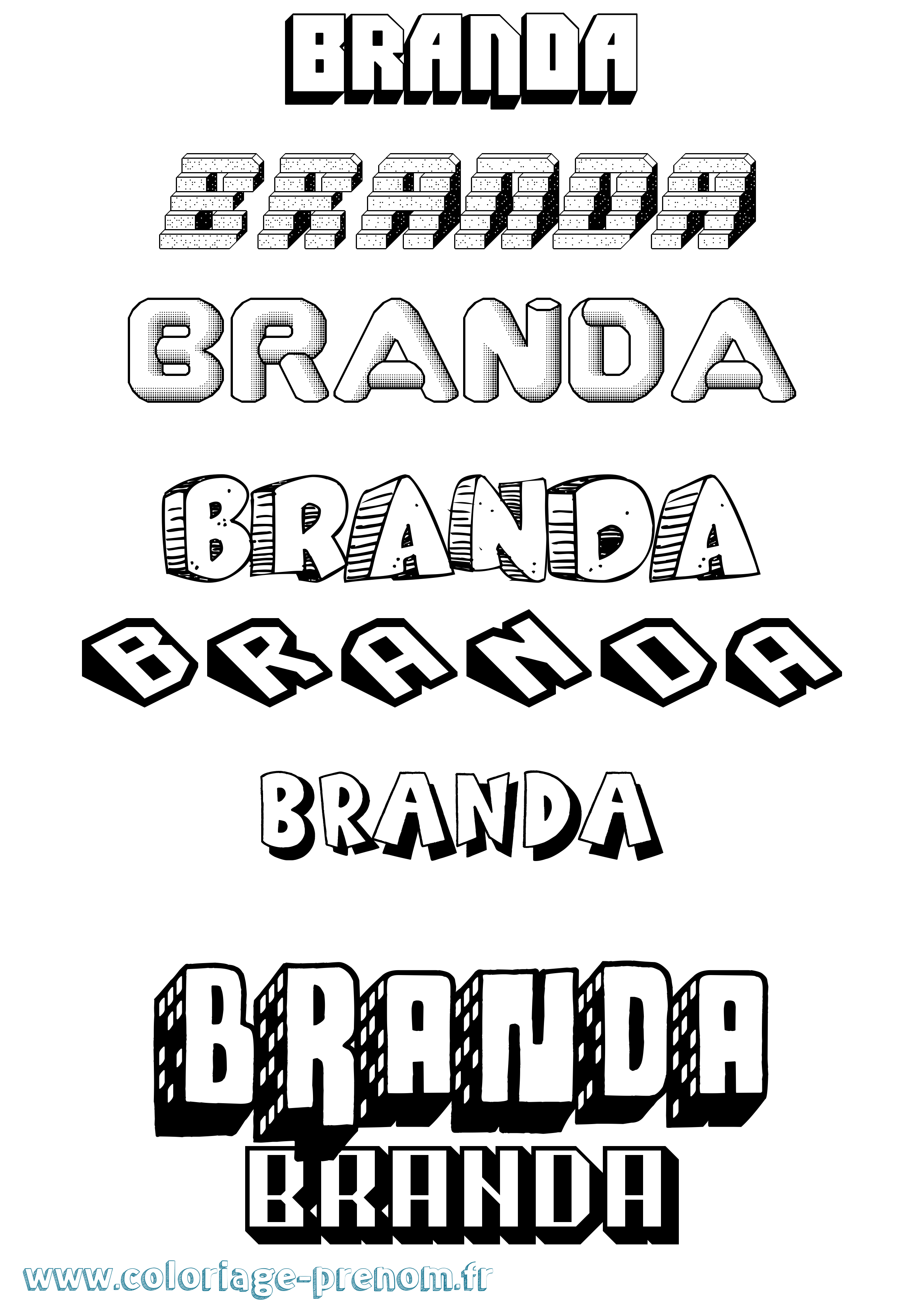 Coloriage Branda Effet 3D Coloriage prénom Branda Effet 3D
