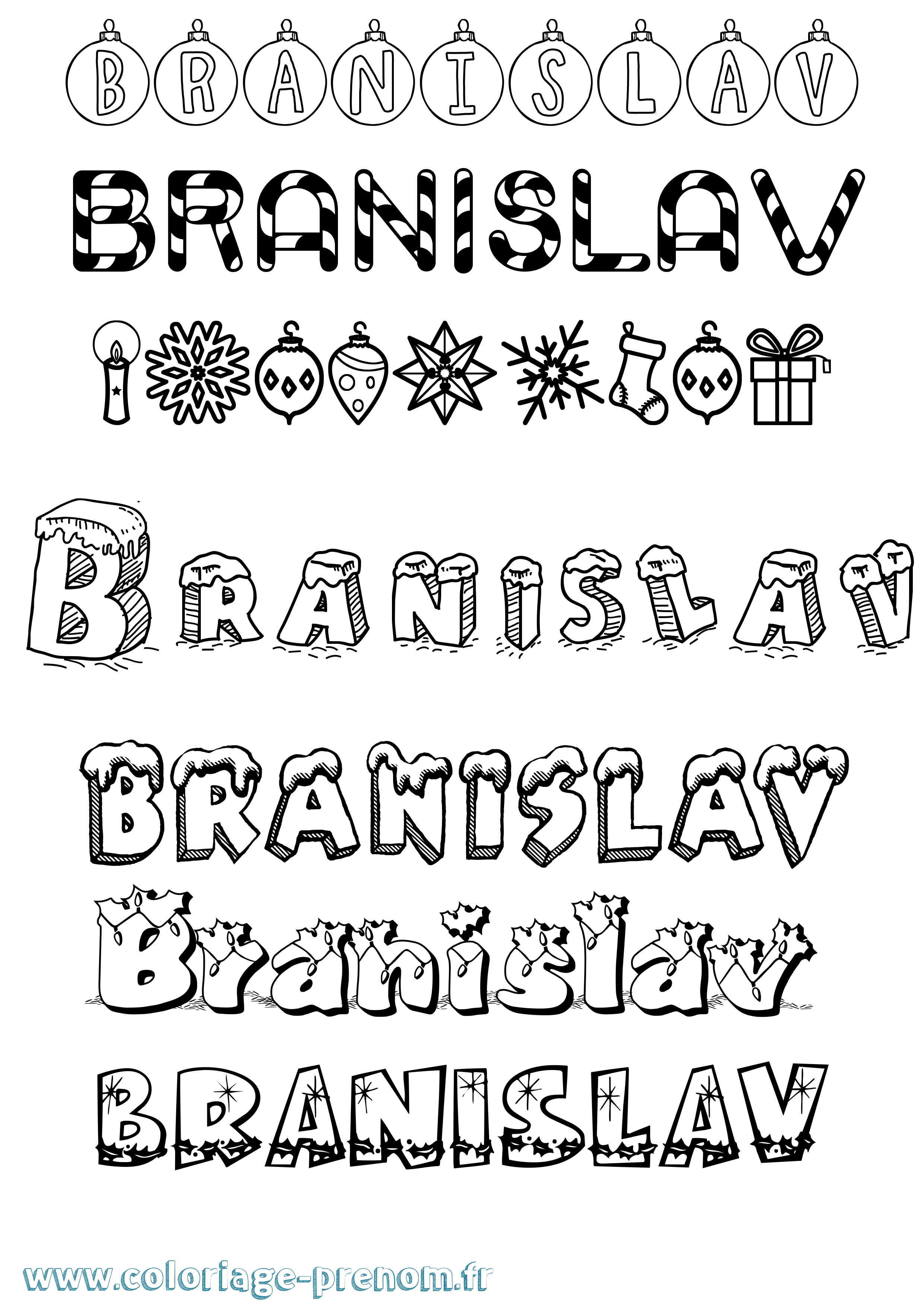 Coloriage Branislav Noël Coloriage prénom Branislav Noël