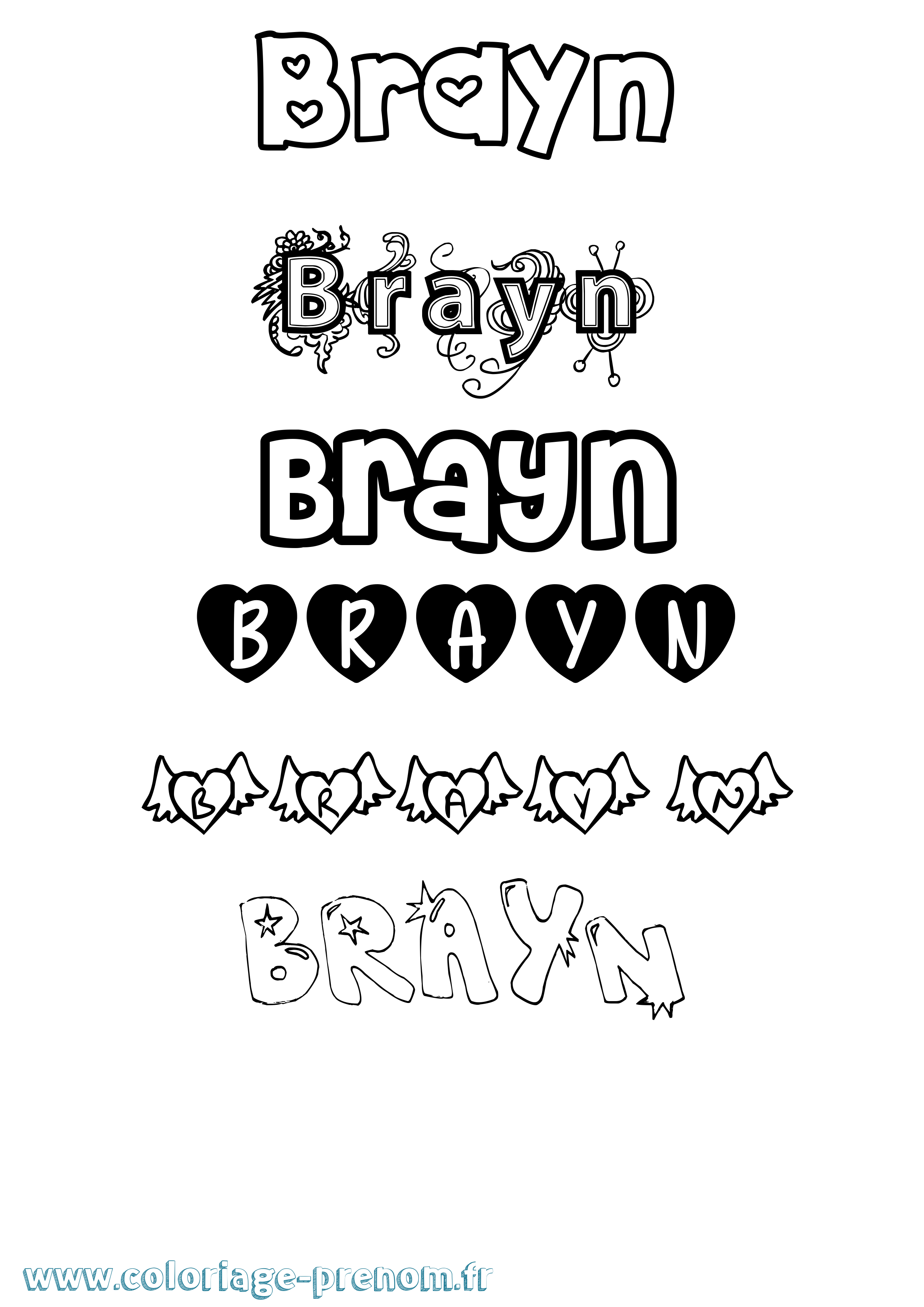 Coloriage Brayn Girly Coloriage prénom Brayn Girly