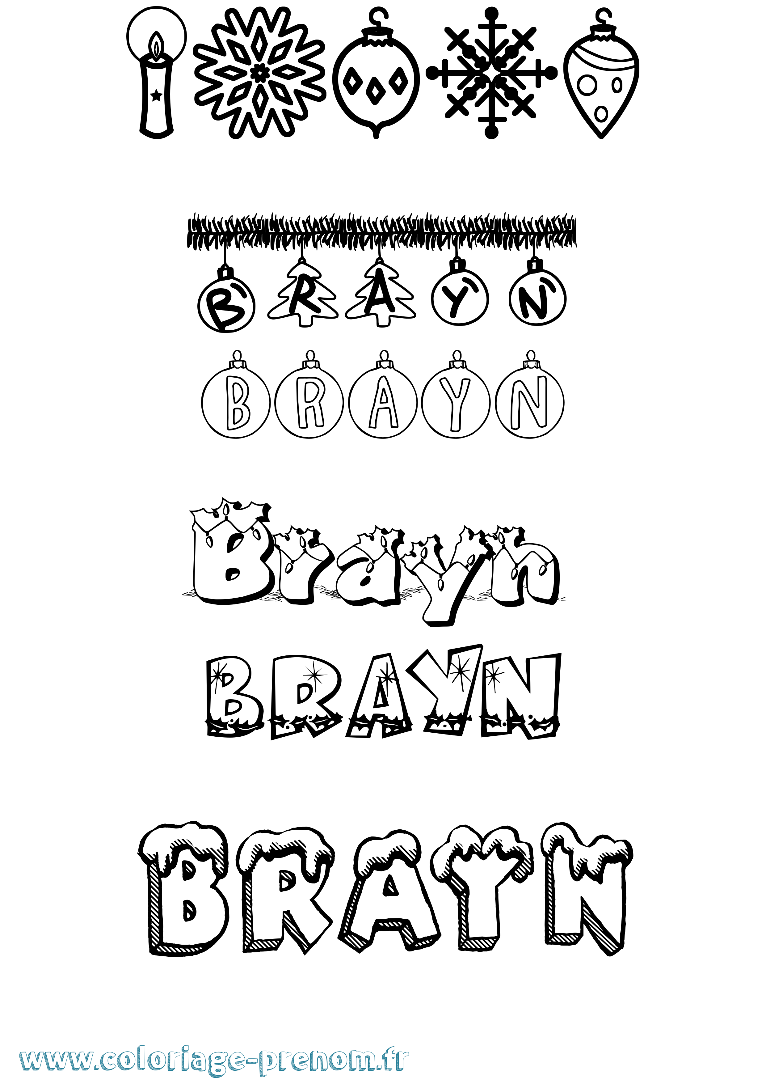 Coloriage Brayn Noël Coloriage prénom Brayn Noël