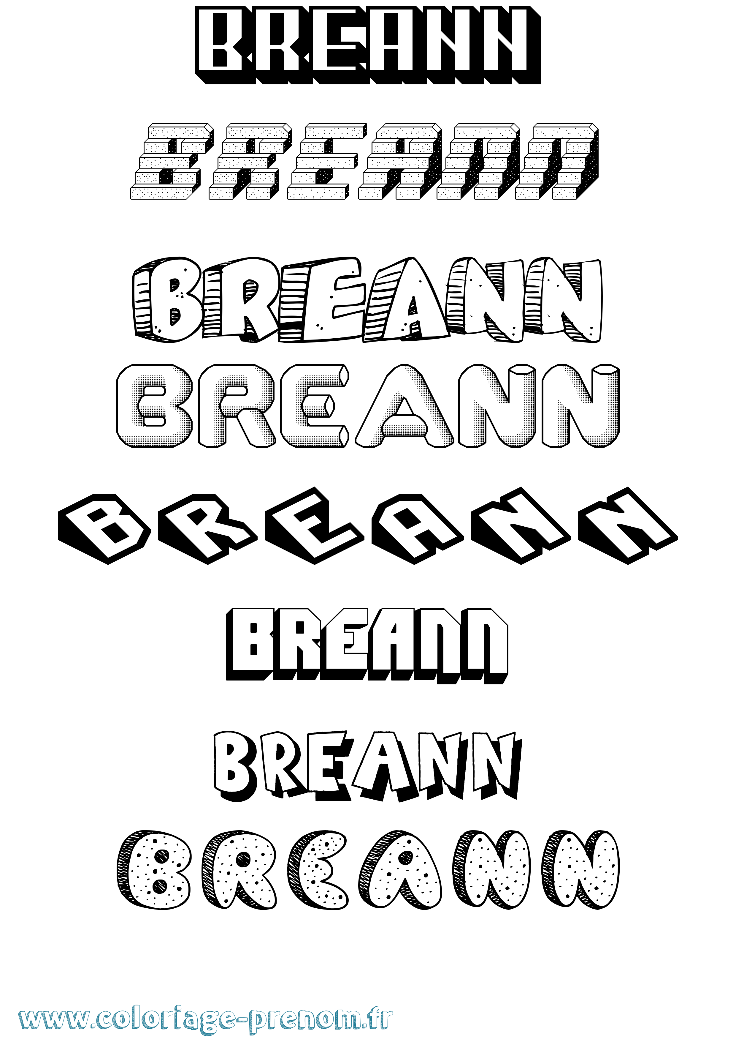 Coloriage Breann Effet 3D Coloriage prénom Breann Effet 3D