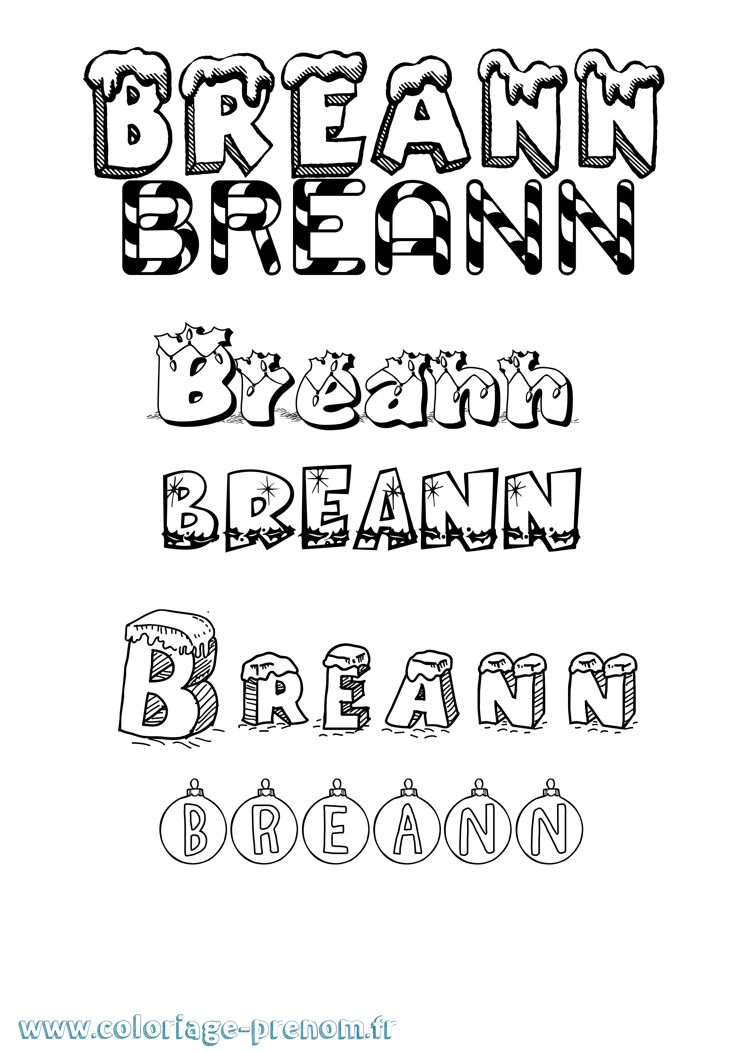 Coloriage Breann Noël Coloriage prénom Breann Noël