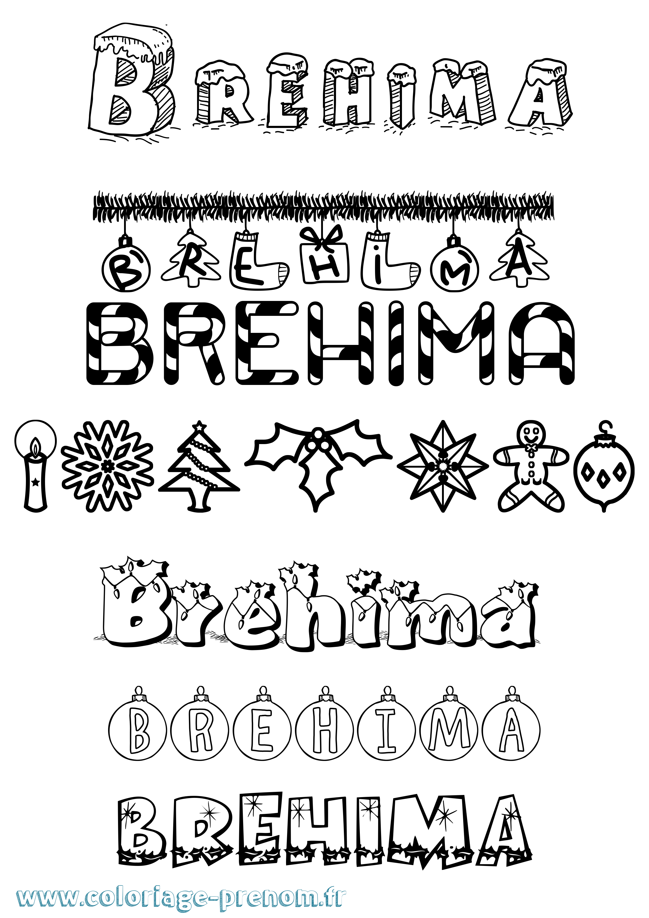 Coloriage Brehima Noël Coloriage prénom Brehima Noël