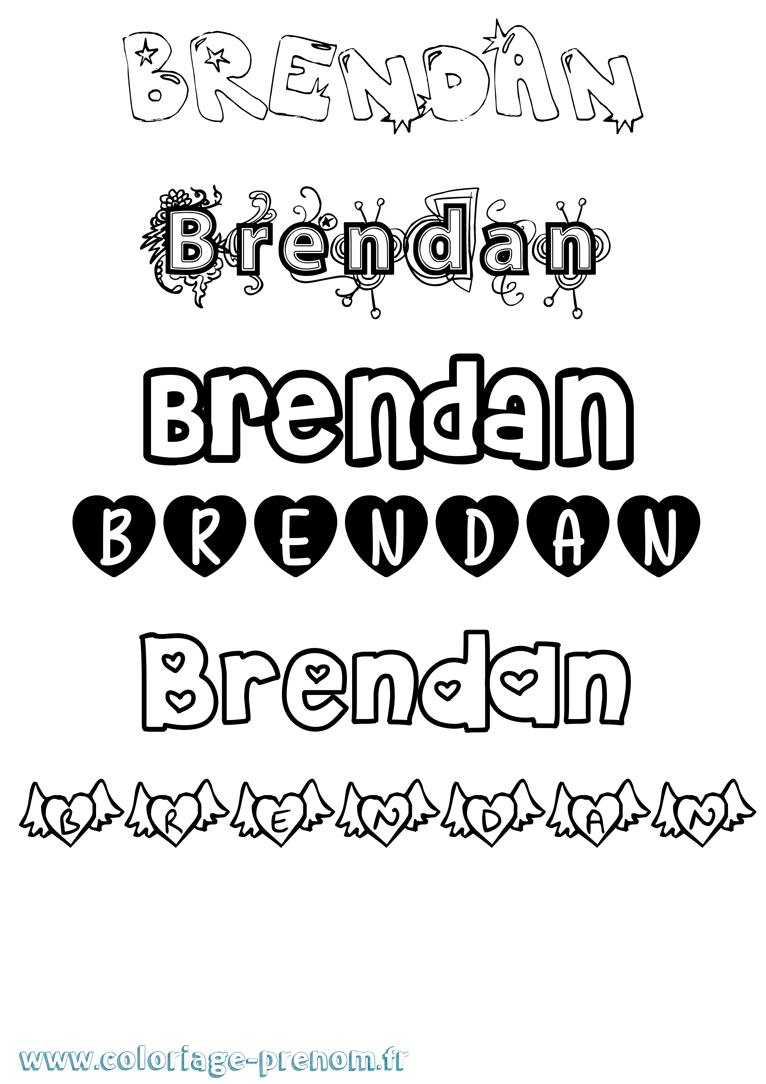 Coloriage Brendan Girly Coloriage prénom Brendan Girly