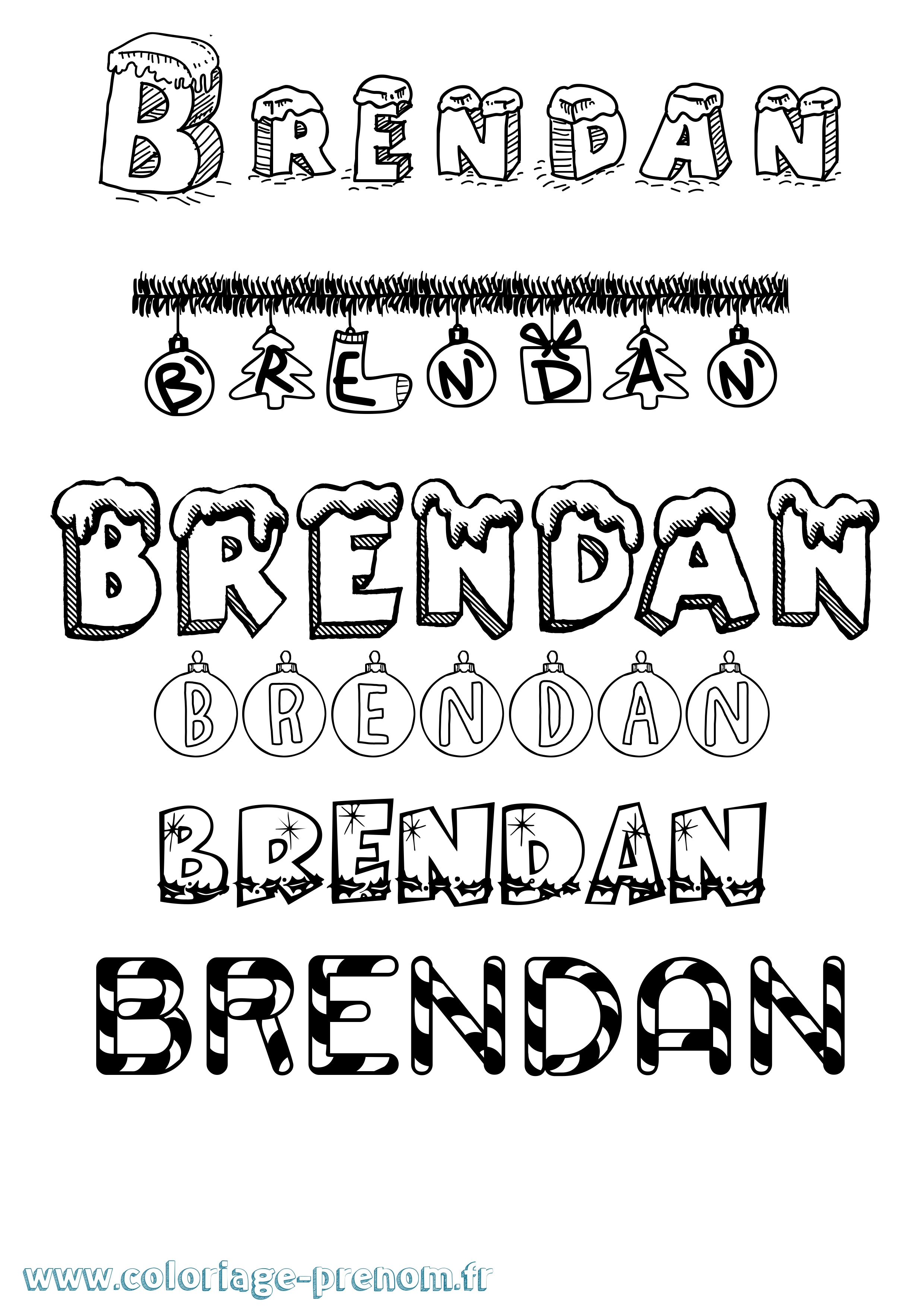 Coloriage Brendan Noël Coloriage prénom Brendan Noël