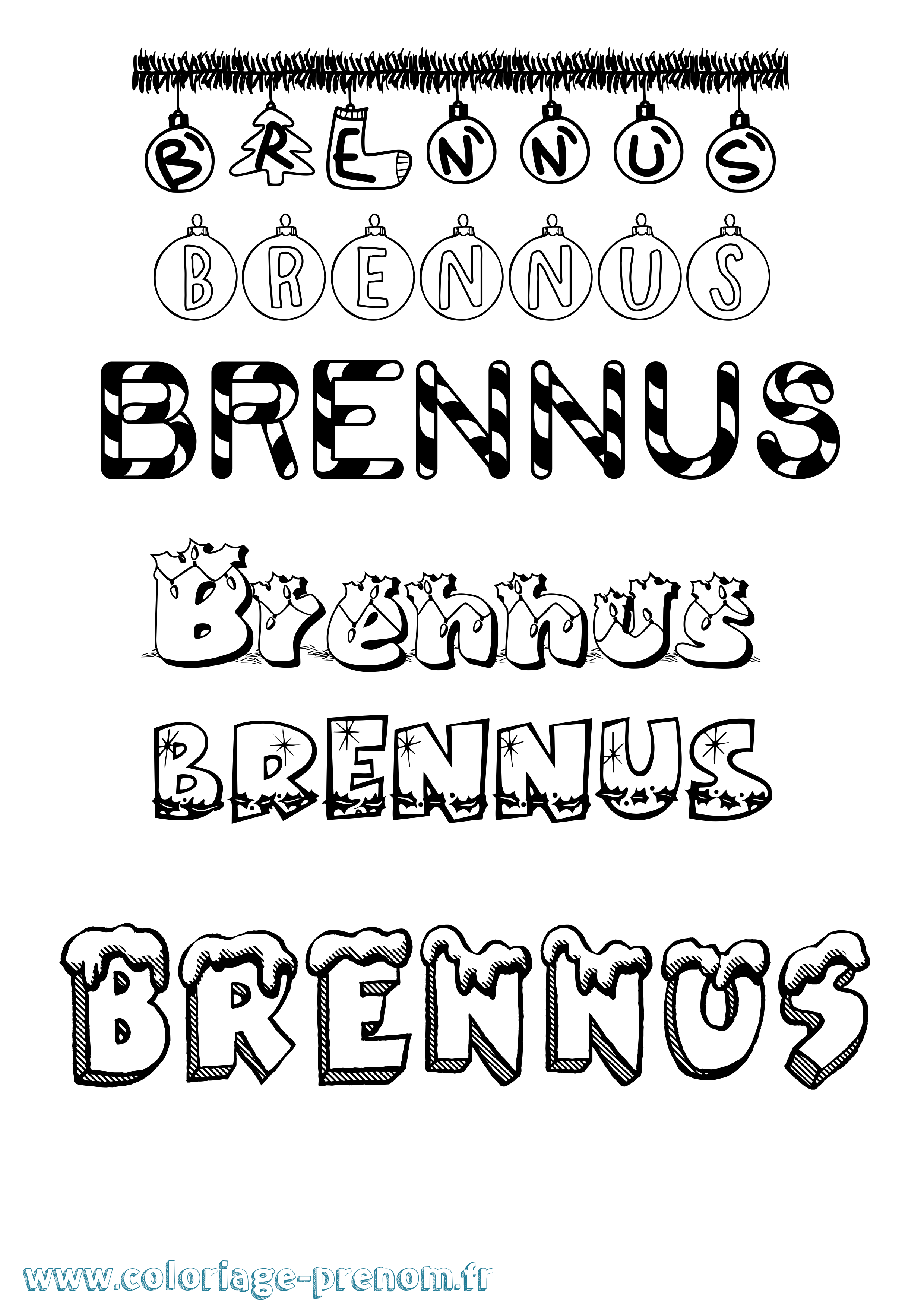 Coloriage Brennus Noël Coloriage prénom Brennus Noël