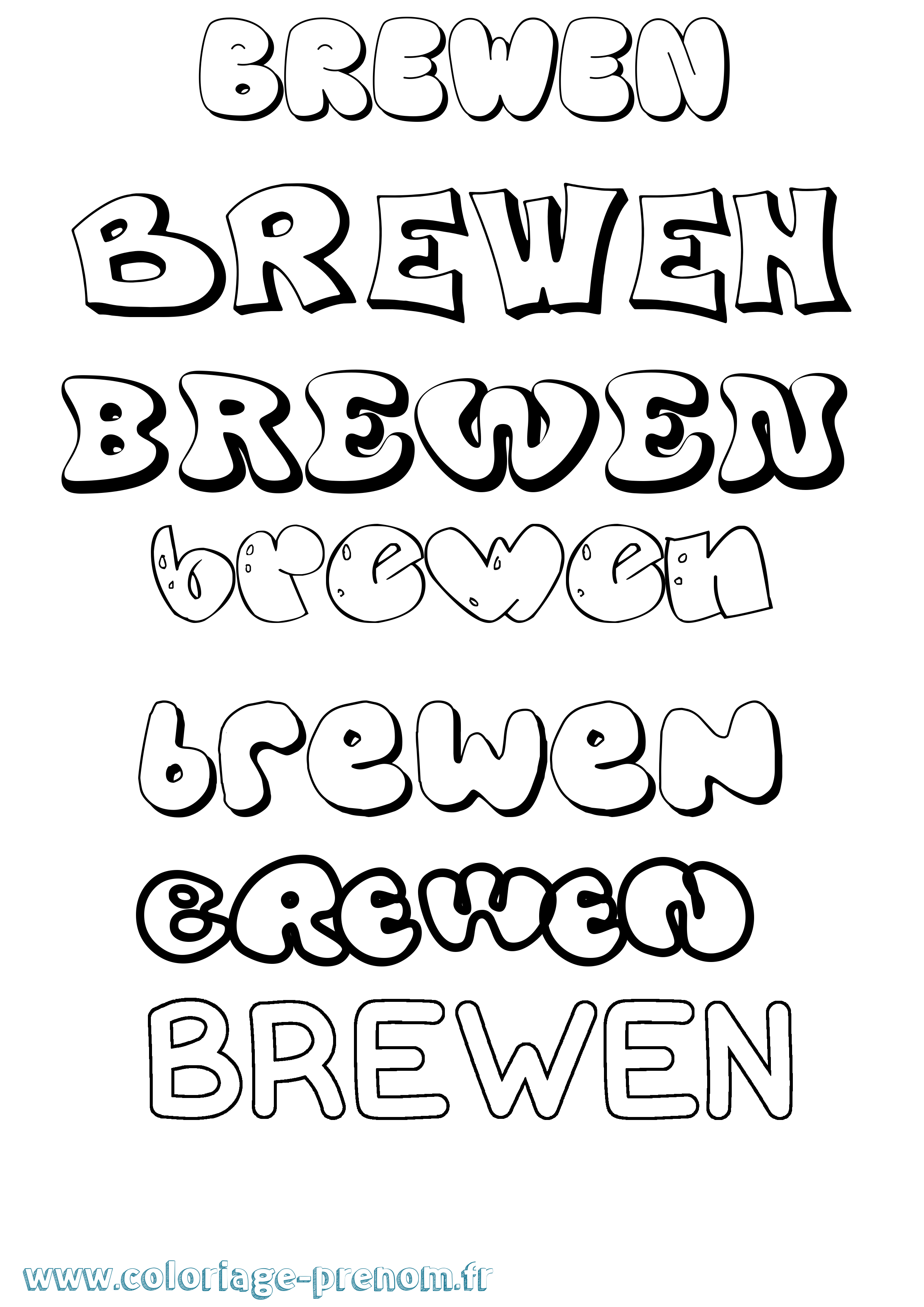 Coloriage Brewen Bubble Coloriage prénom Brewen Bubble