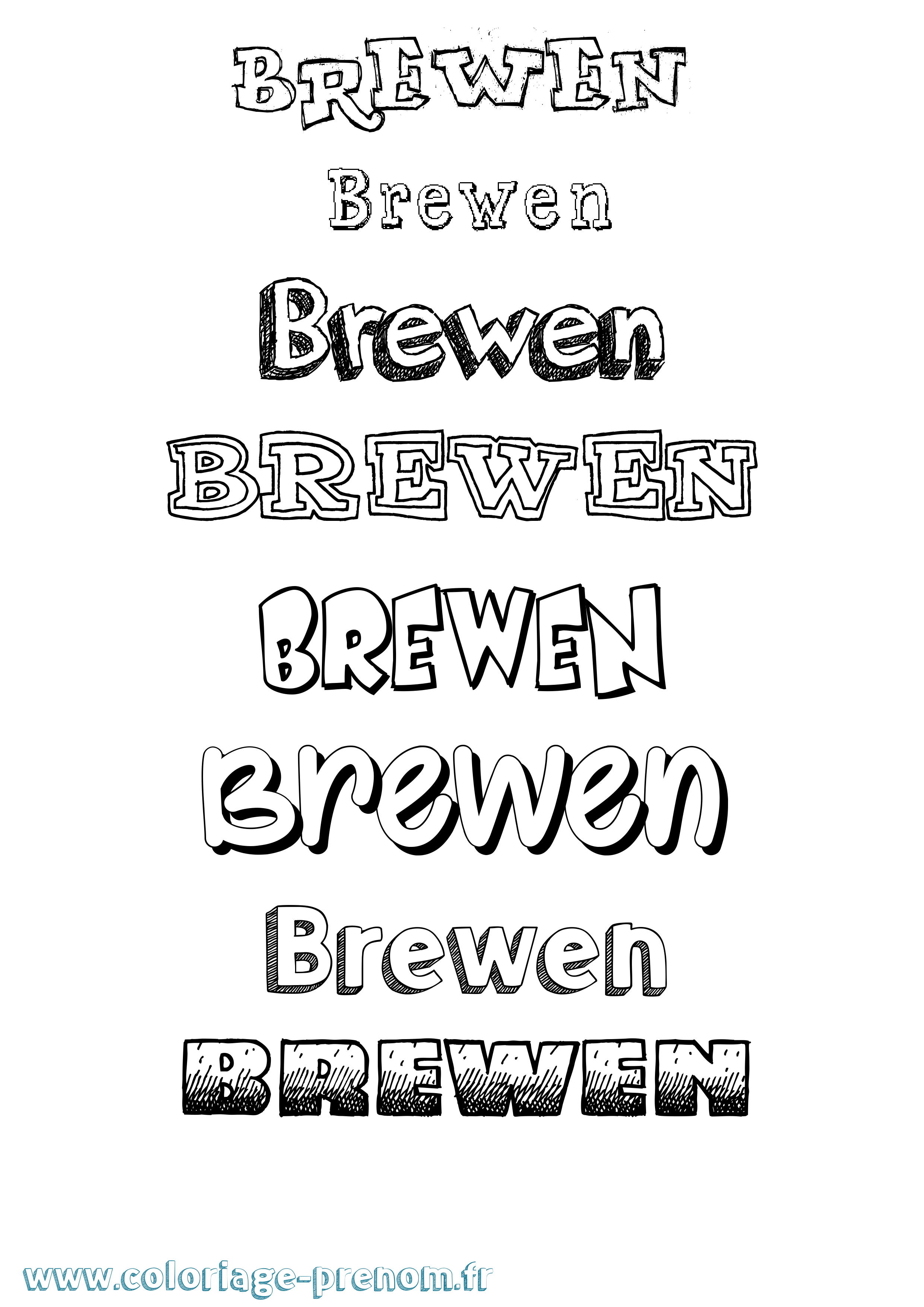 Coloriage Brewen Dessiné Coloriage prénom Brewen Dessiné