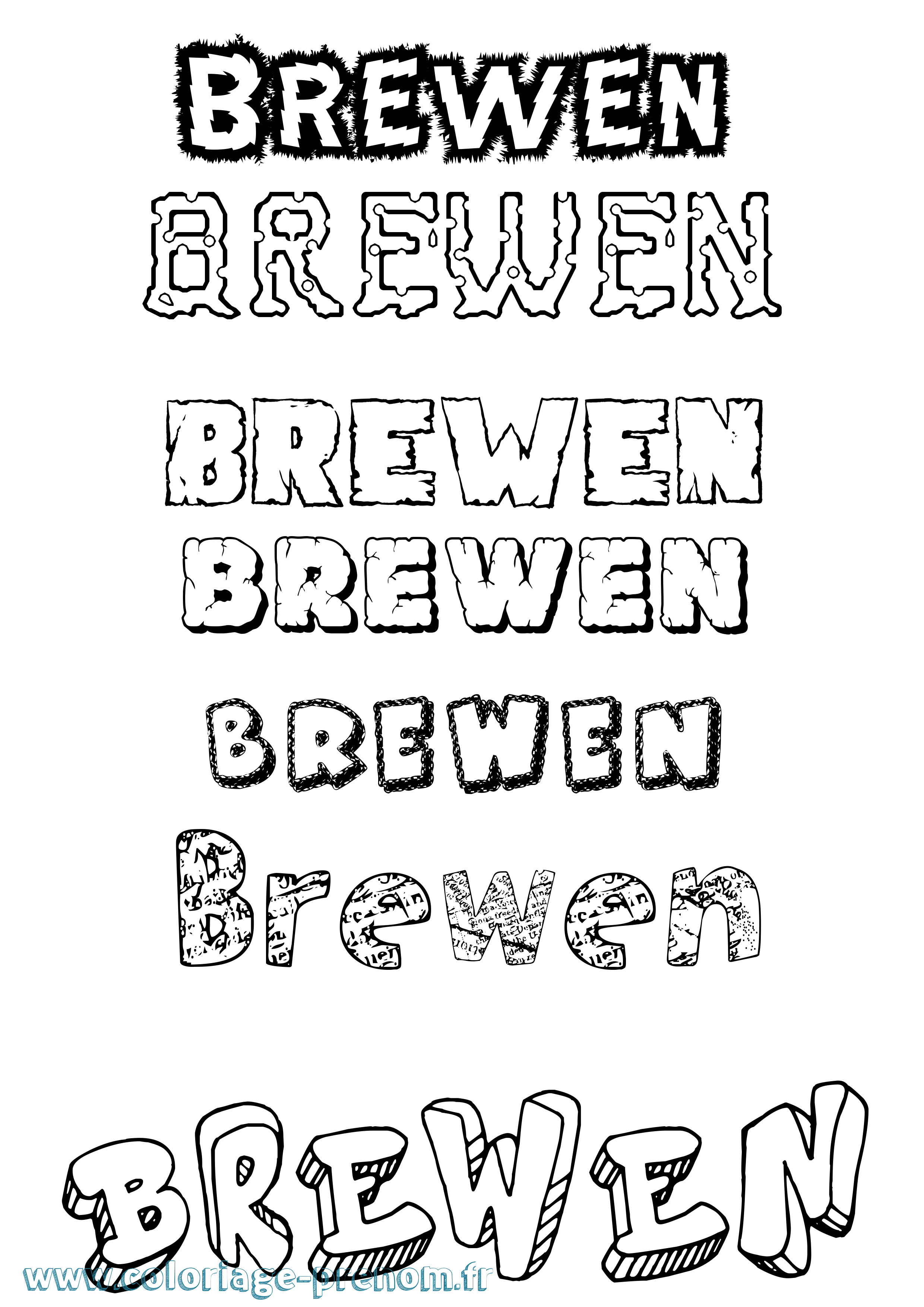 Coloriage Brewen Destructuré Coloriage prénom Brewen Destructuré