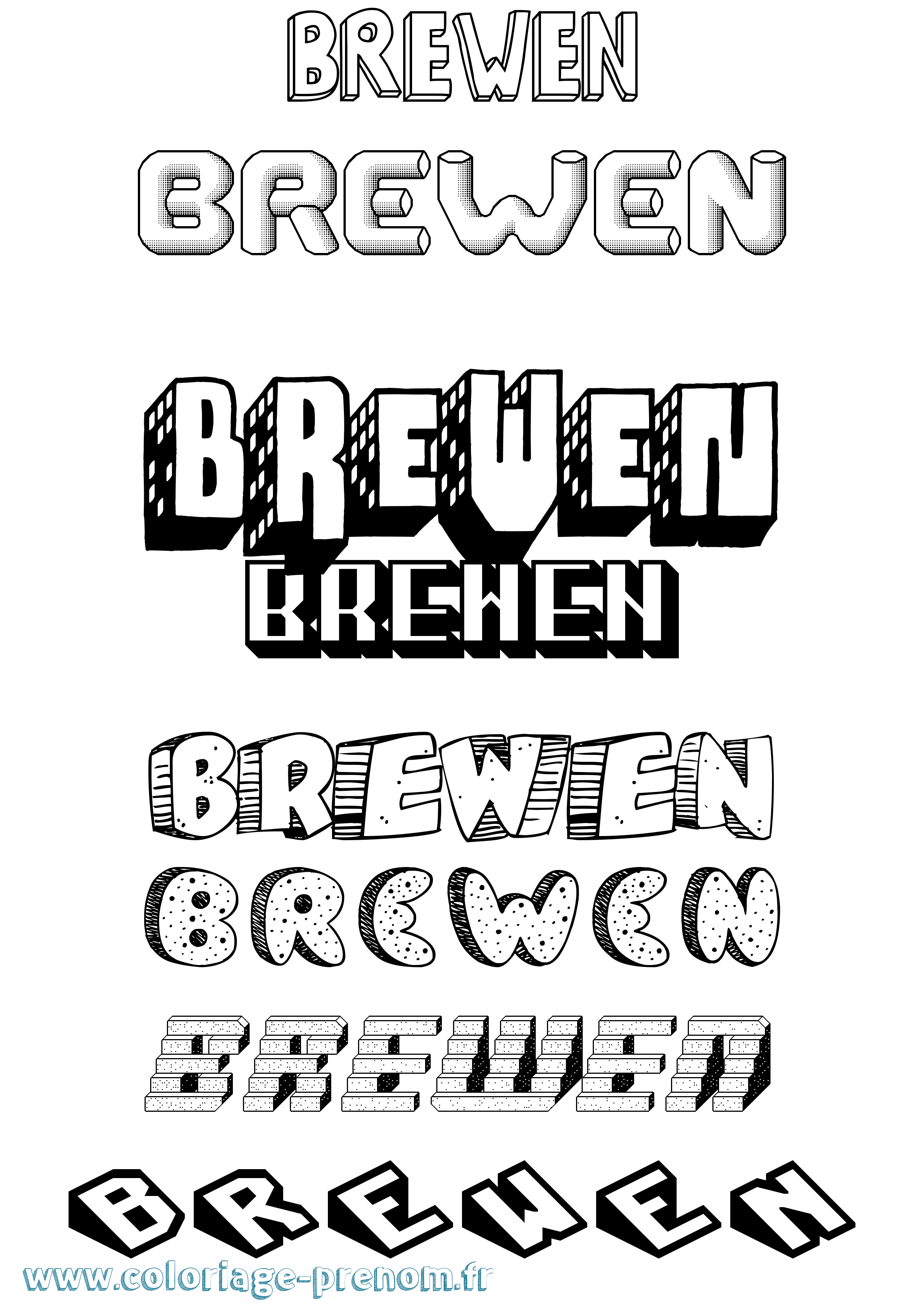 Coloriage Brewen Effet 3D Coloriage prénom Brewen Effet 3D