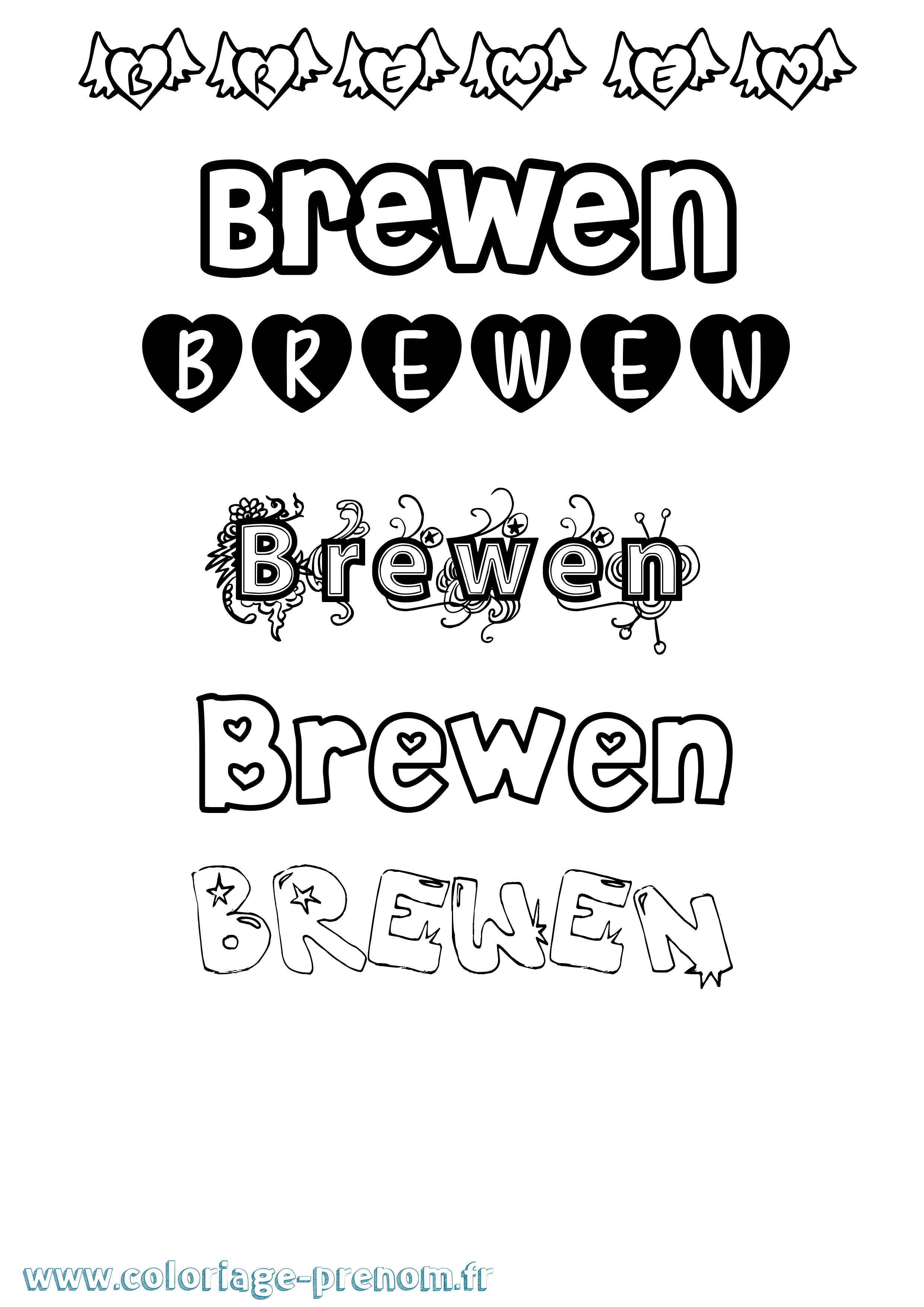Coloriage Brewen Girly Coloriage prénom Brewen Girly