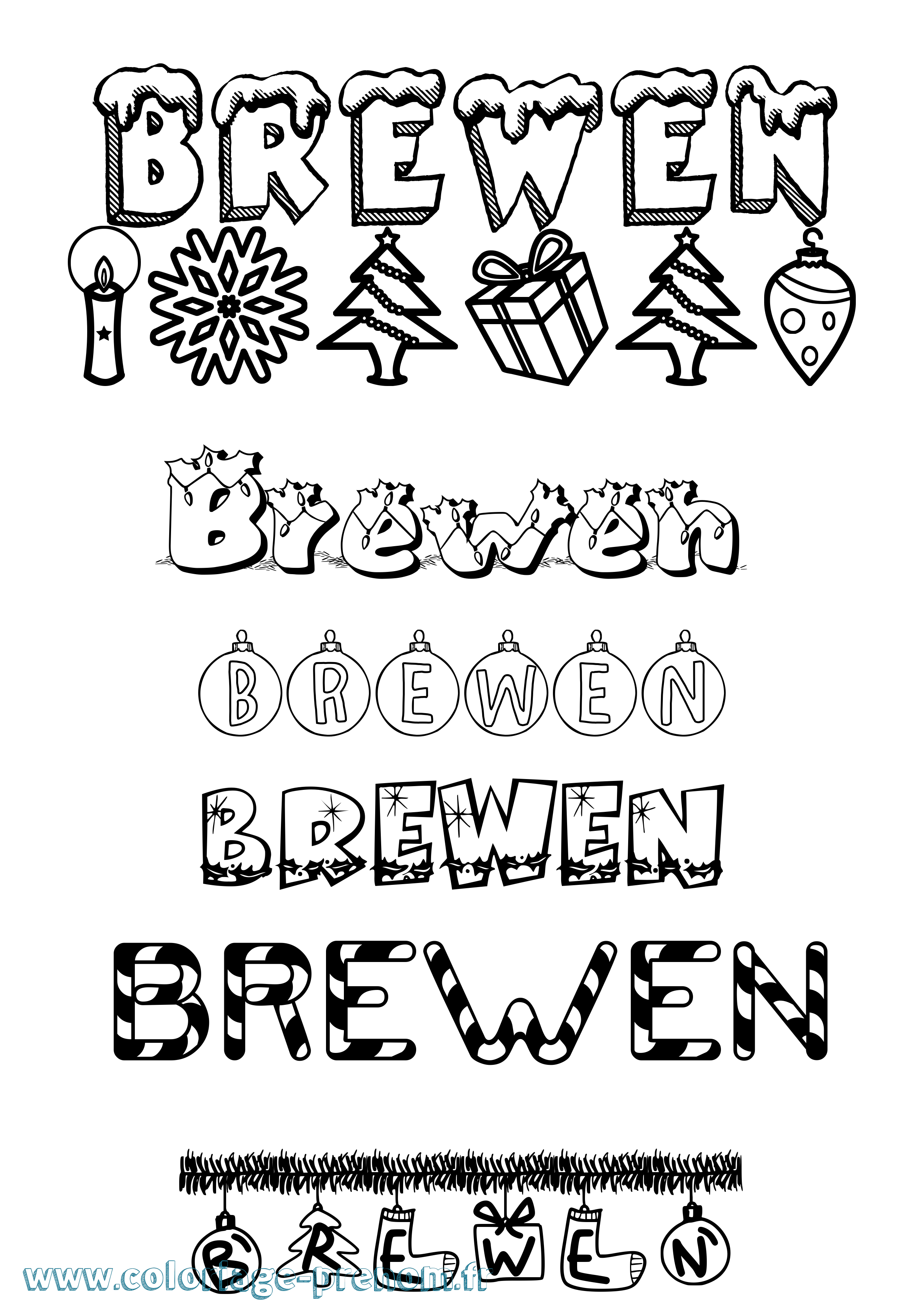 Coloriage Brewen Noël Coloriage prénom Brewen Noël