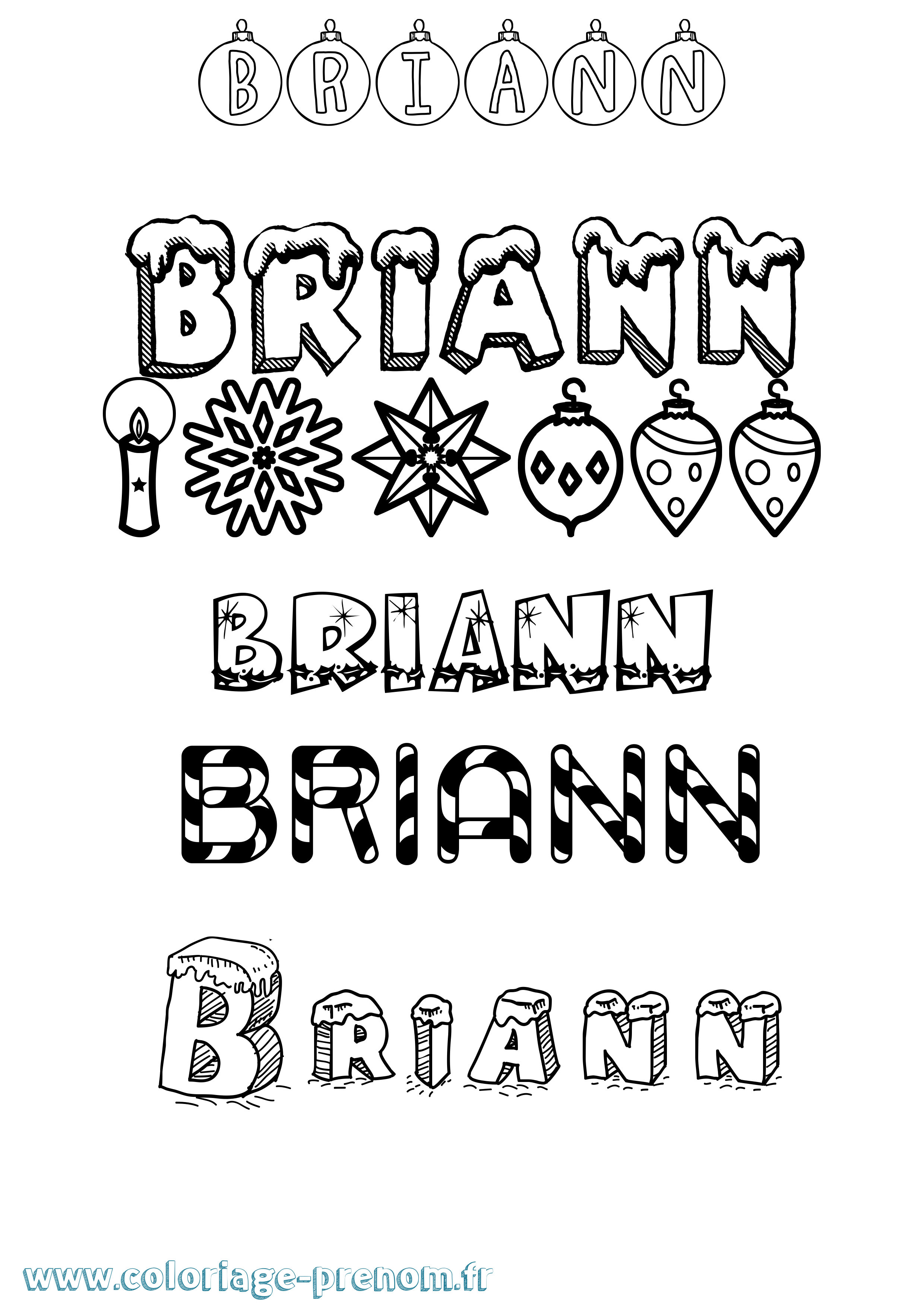 Coloriage Briann Noël Coloriage prénom Briann Noël
