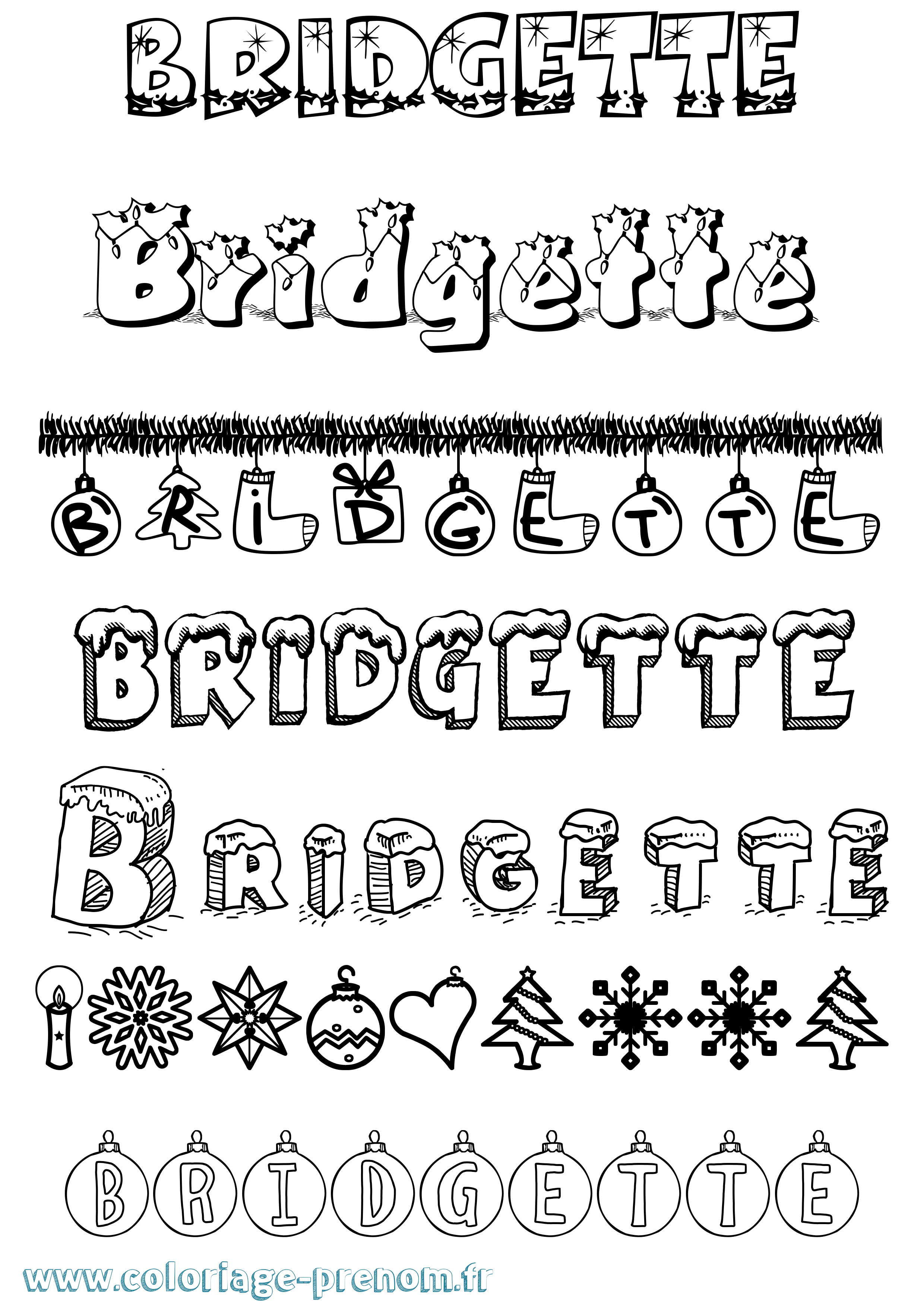 Coloriage Bridgette Noël Coloriage prénom Bridgette Noël