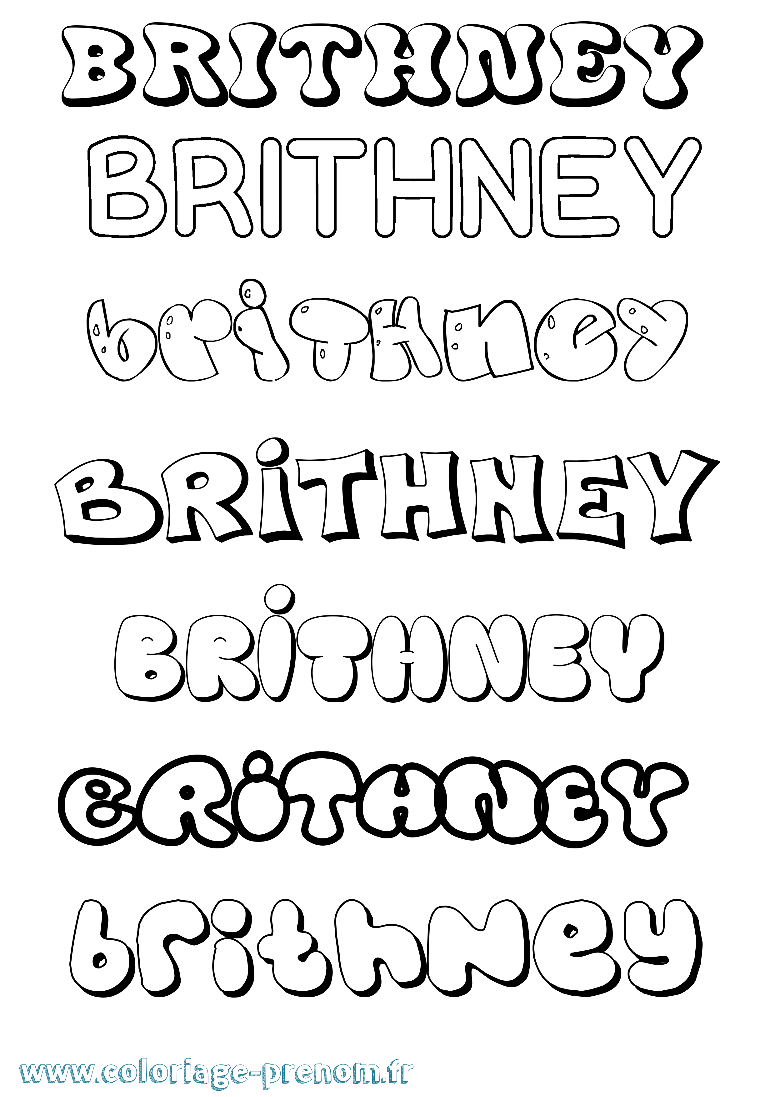 Coloriage Brithney Bubble Coloriage prénom Brithney Bubble