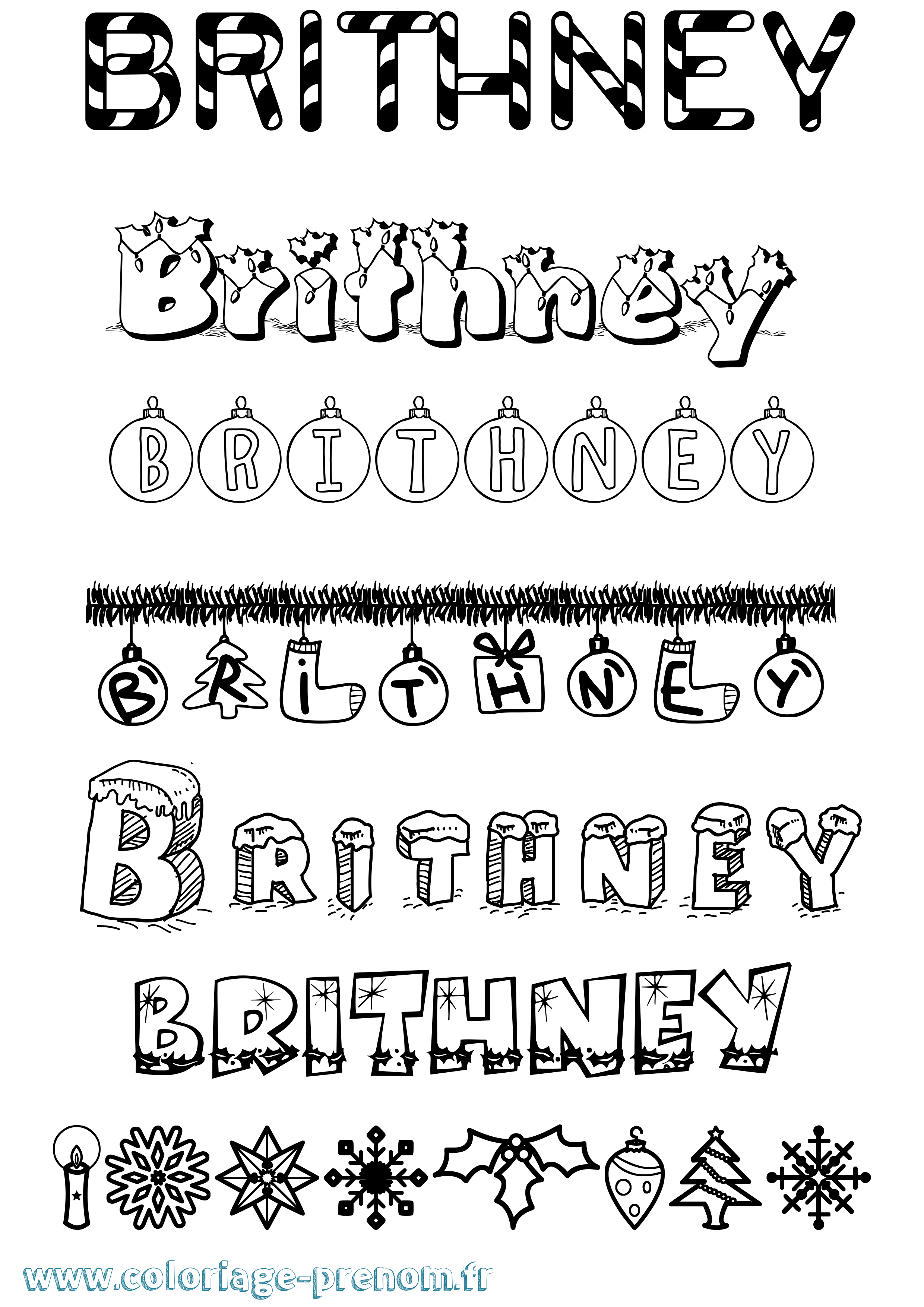 Coloriage Brithney Noël Coloriage prénom Brithney Noël