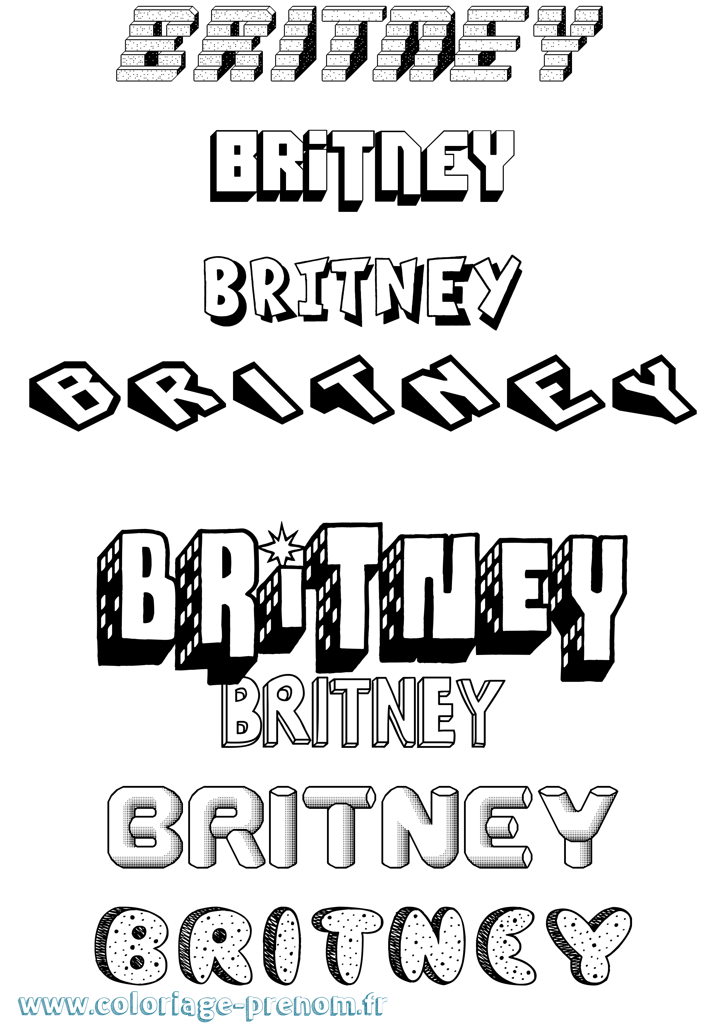 Coloriage Britney Effet 3D Coloriage prénom Britney Effet 3D