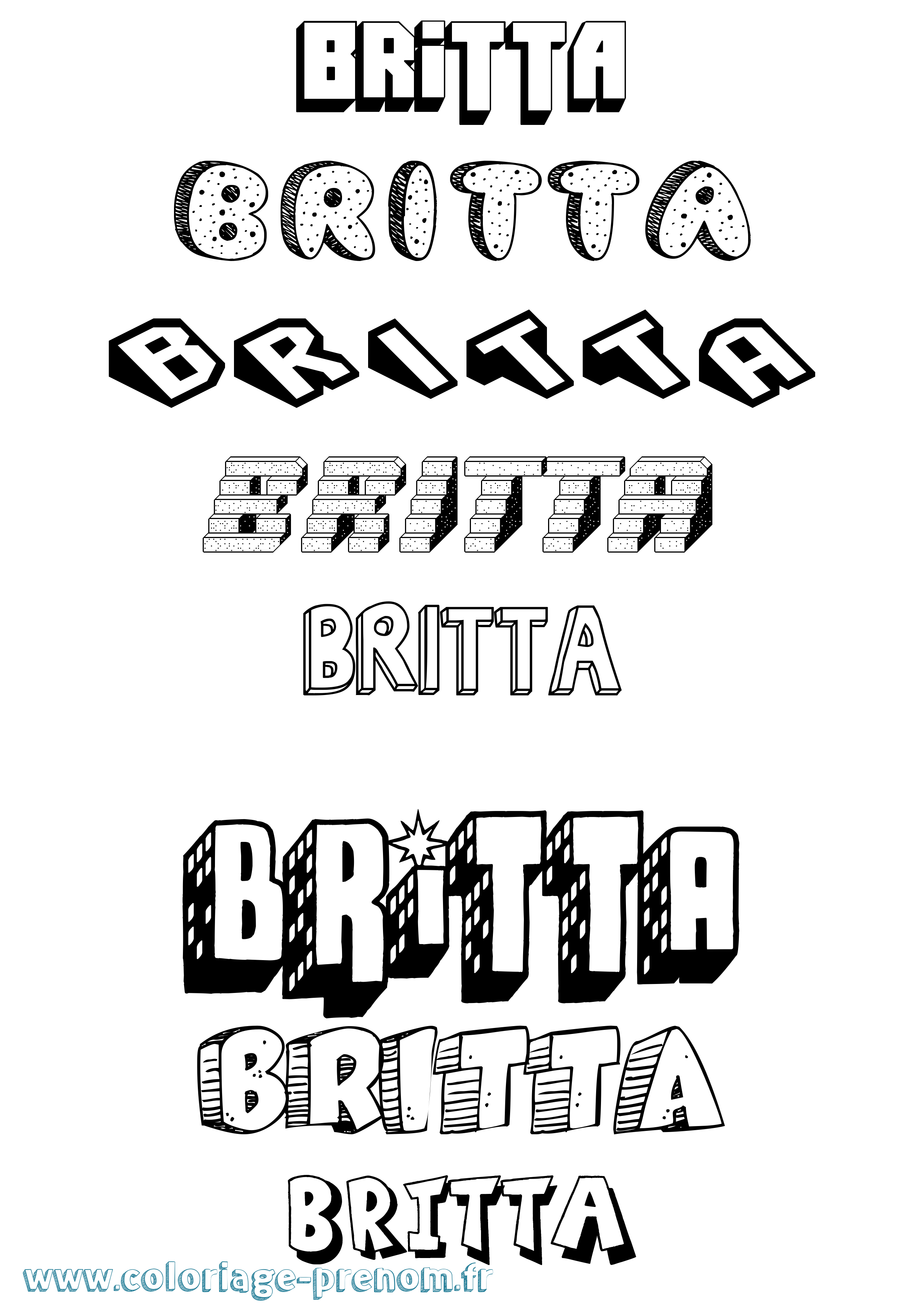Coloriage Britta Effet 3D Coloriage prénom Britta Effet 3D