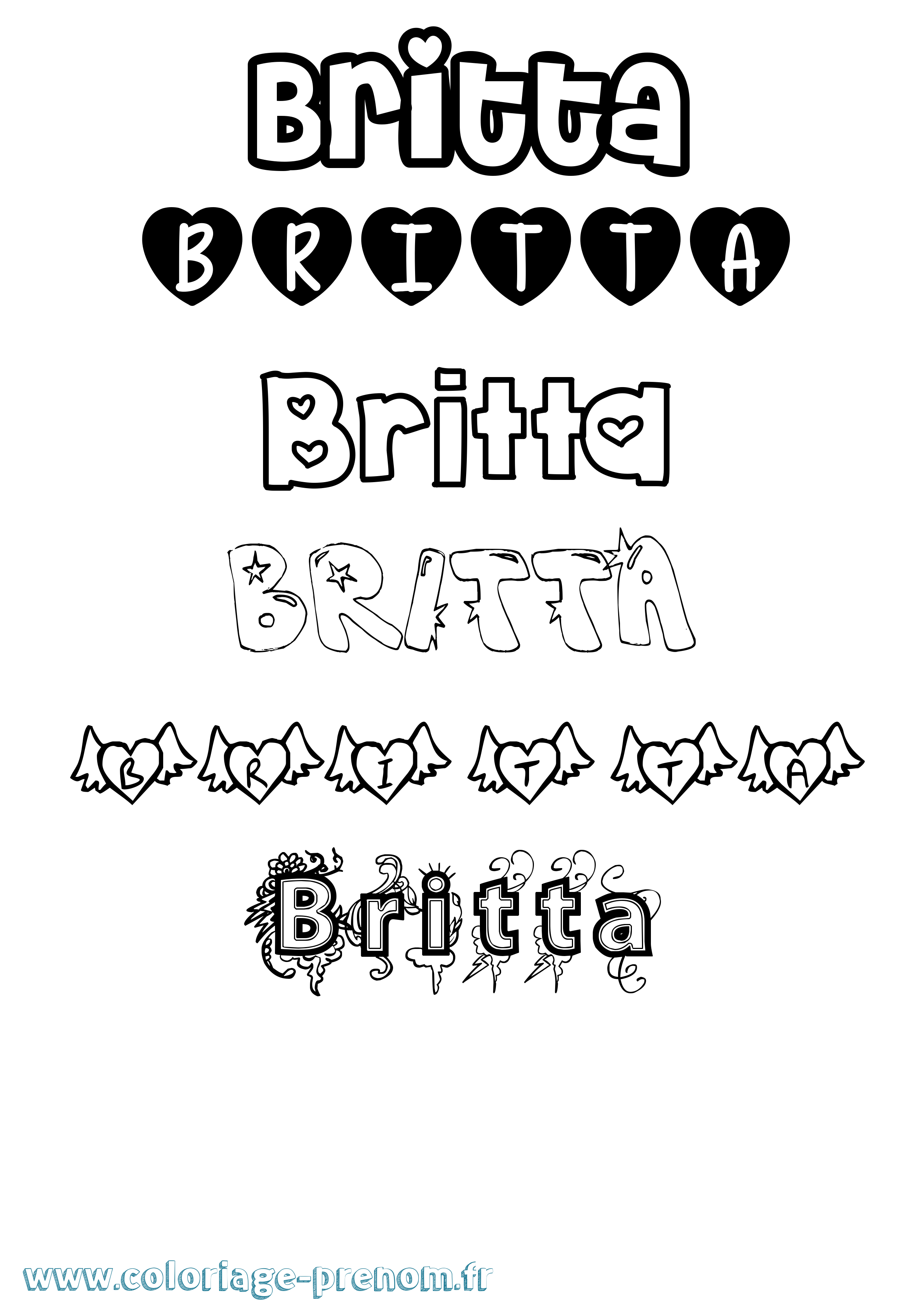 Coloriage Britta Girly Coloriage prénom Britta Girly