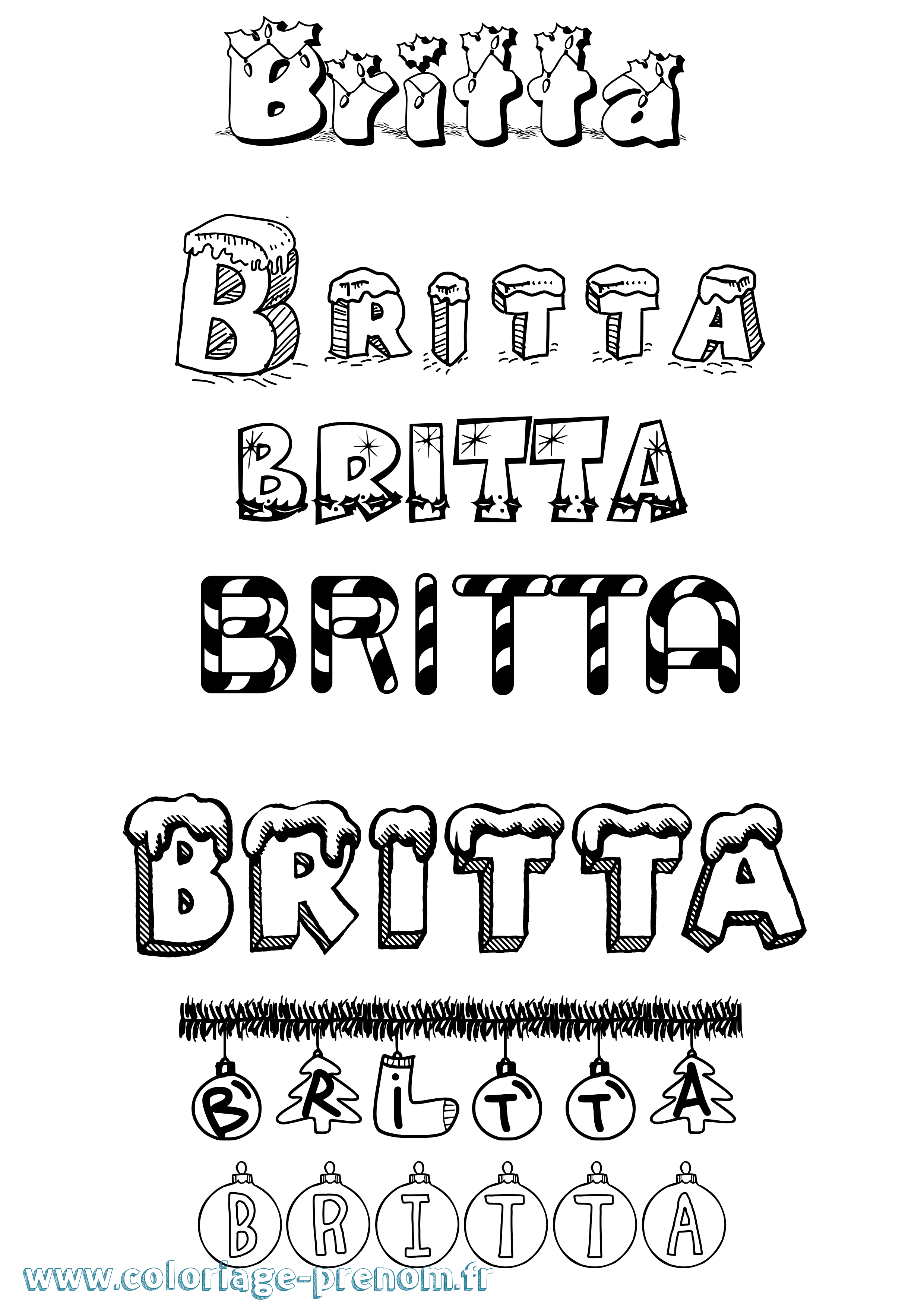 Coloriage Britta Noël Coloriage prénom Britta Noël