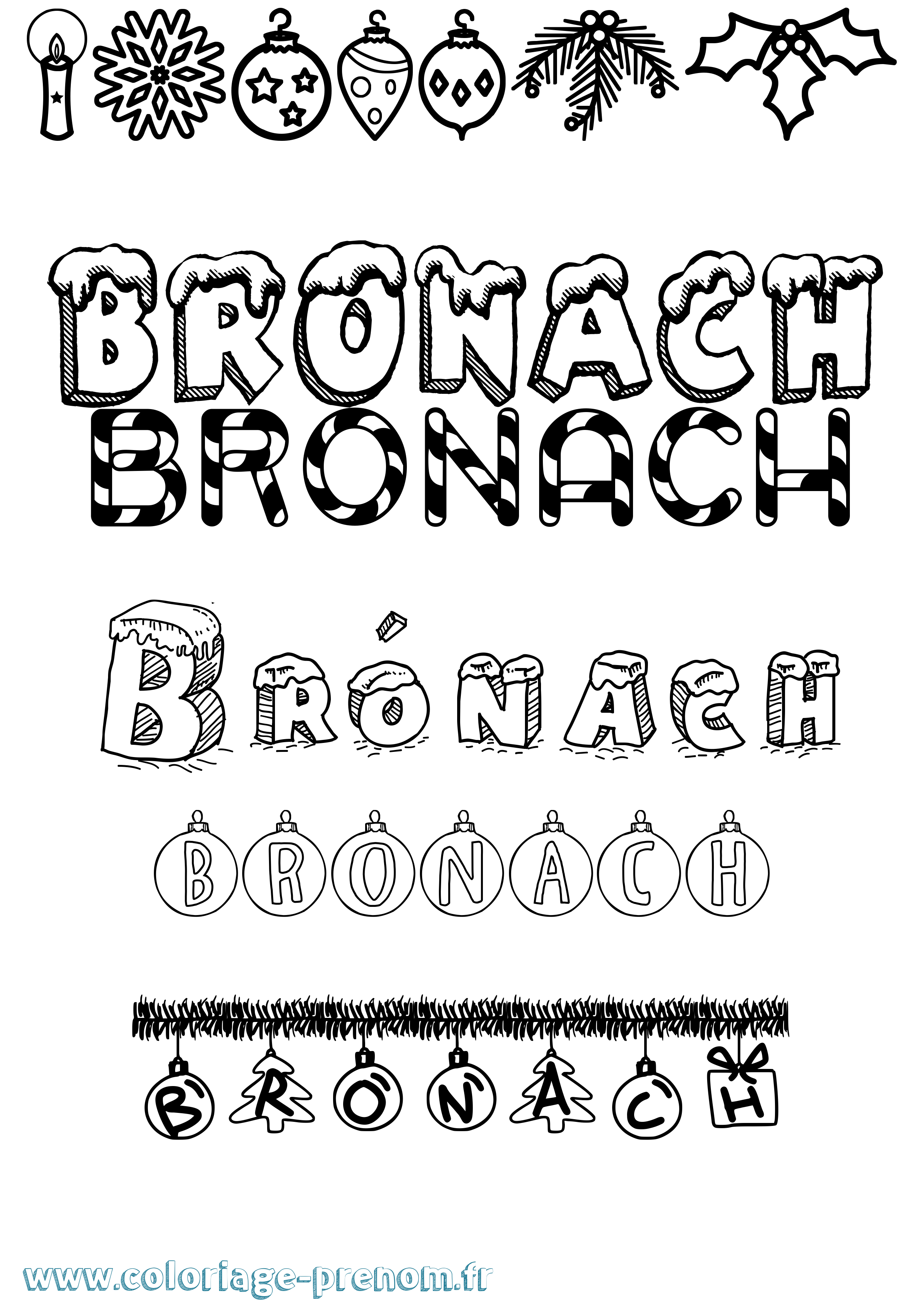 Coloriage Brónach Noël Coloriage prénom Brónach Noël