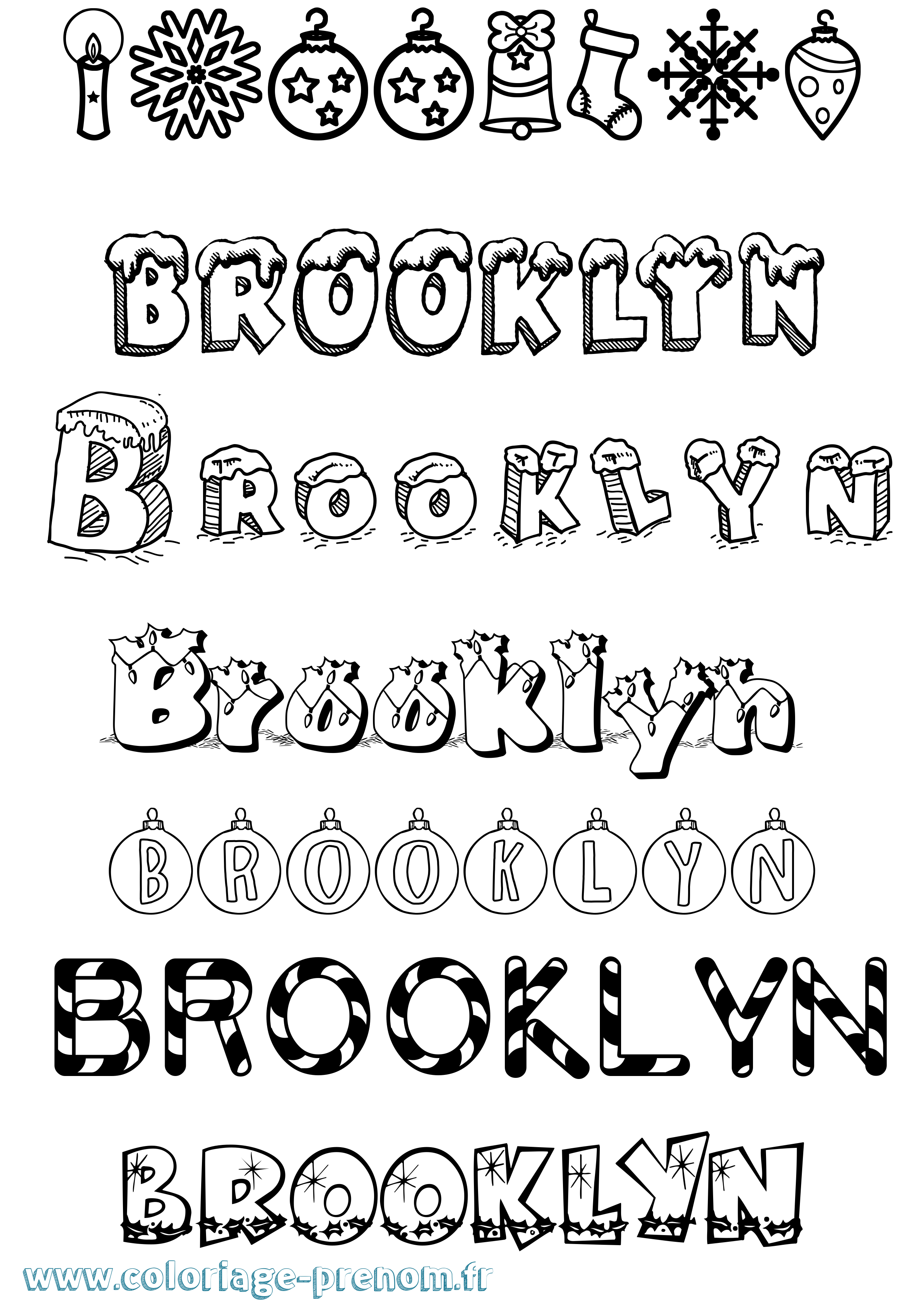 Coloriage Brooklyn Noël Coloriage prénom Brooklyn Noël