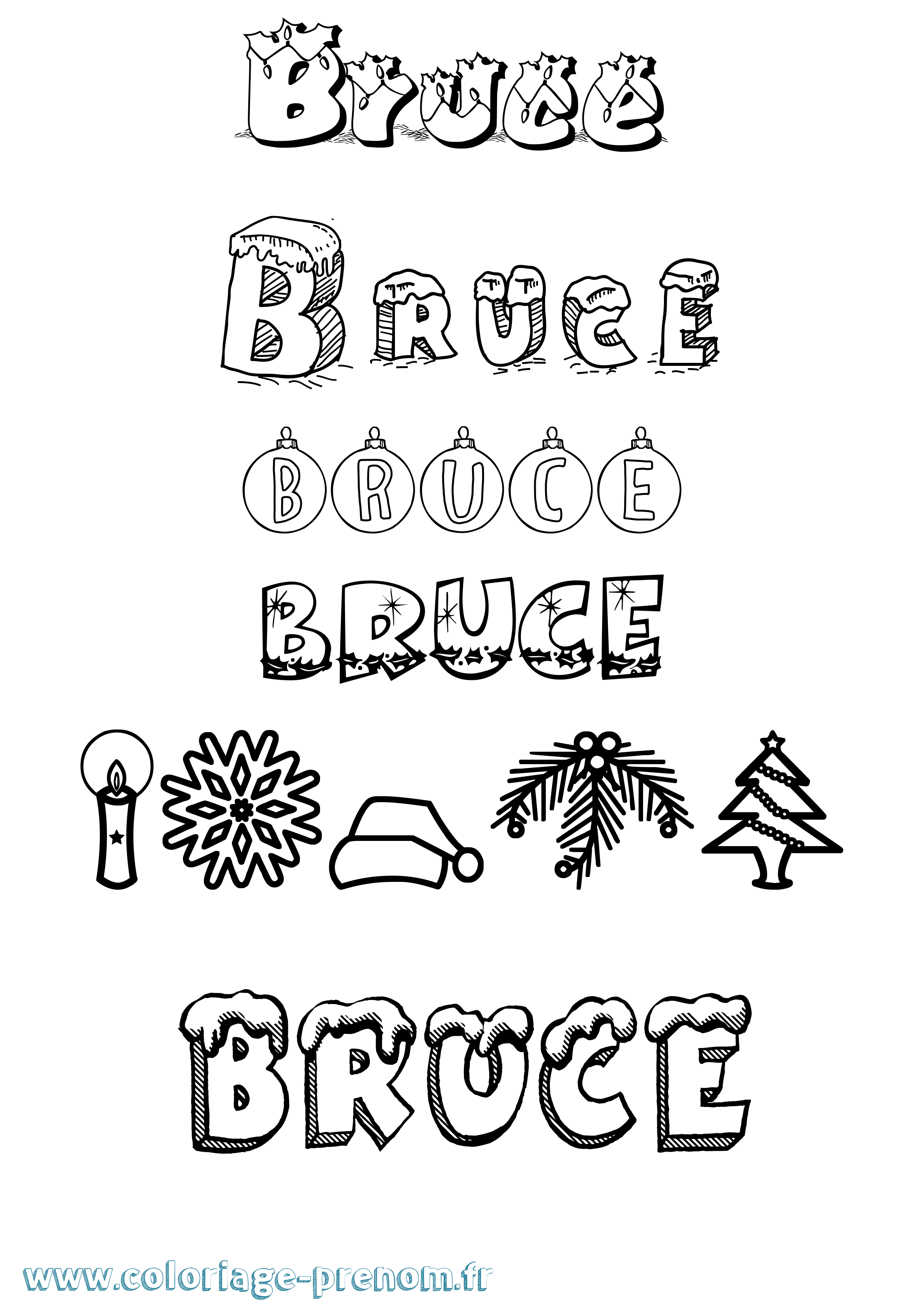 Coloriage Bruce Noël Coloriage prénom Bruce Noël