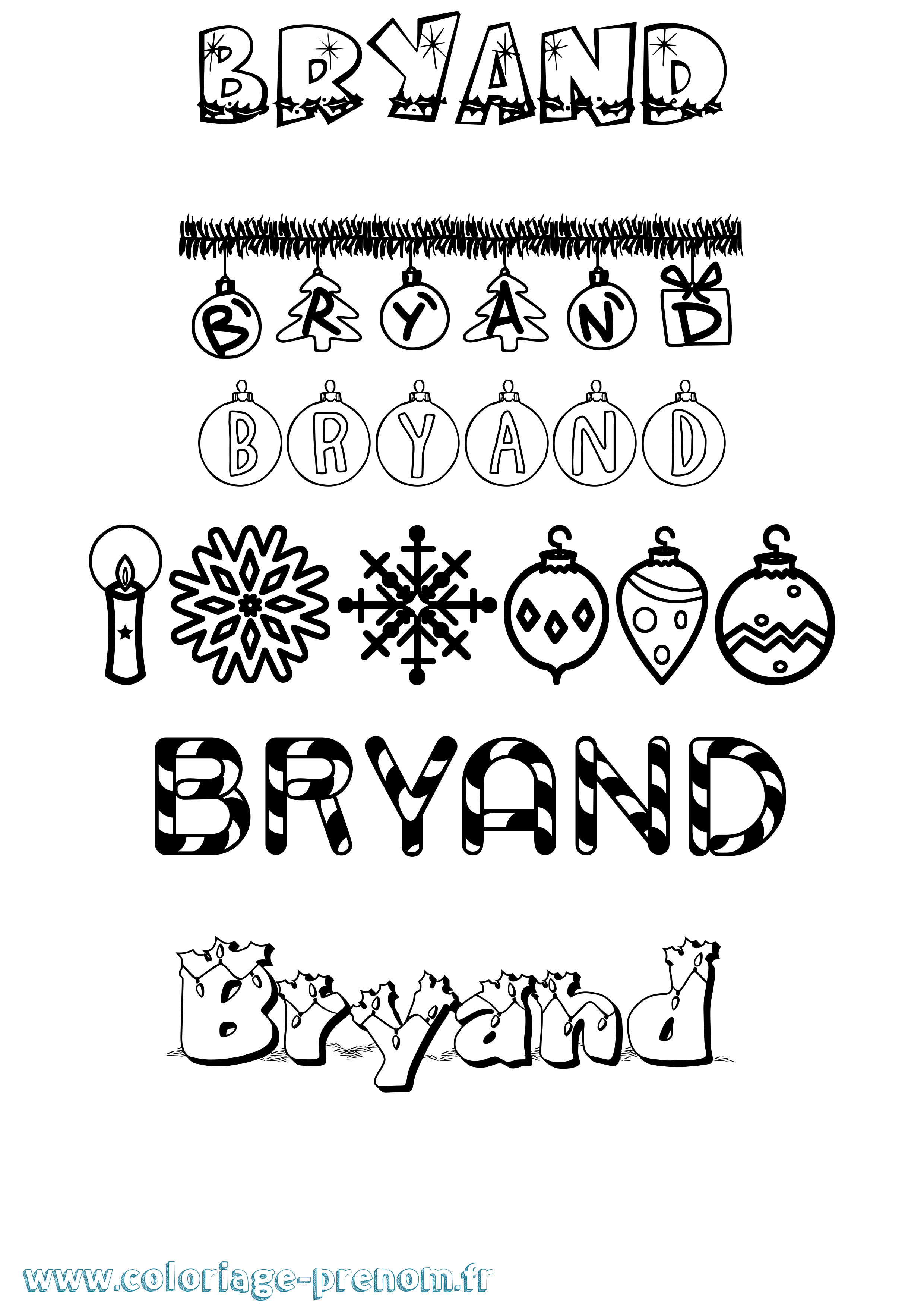 Coloriage Bryand Noël Coloriage prénom Bryand Noël