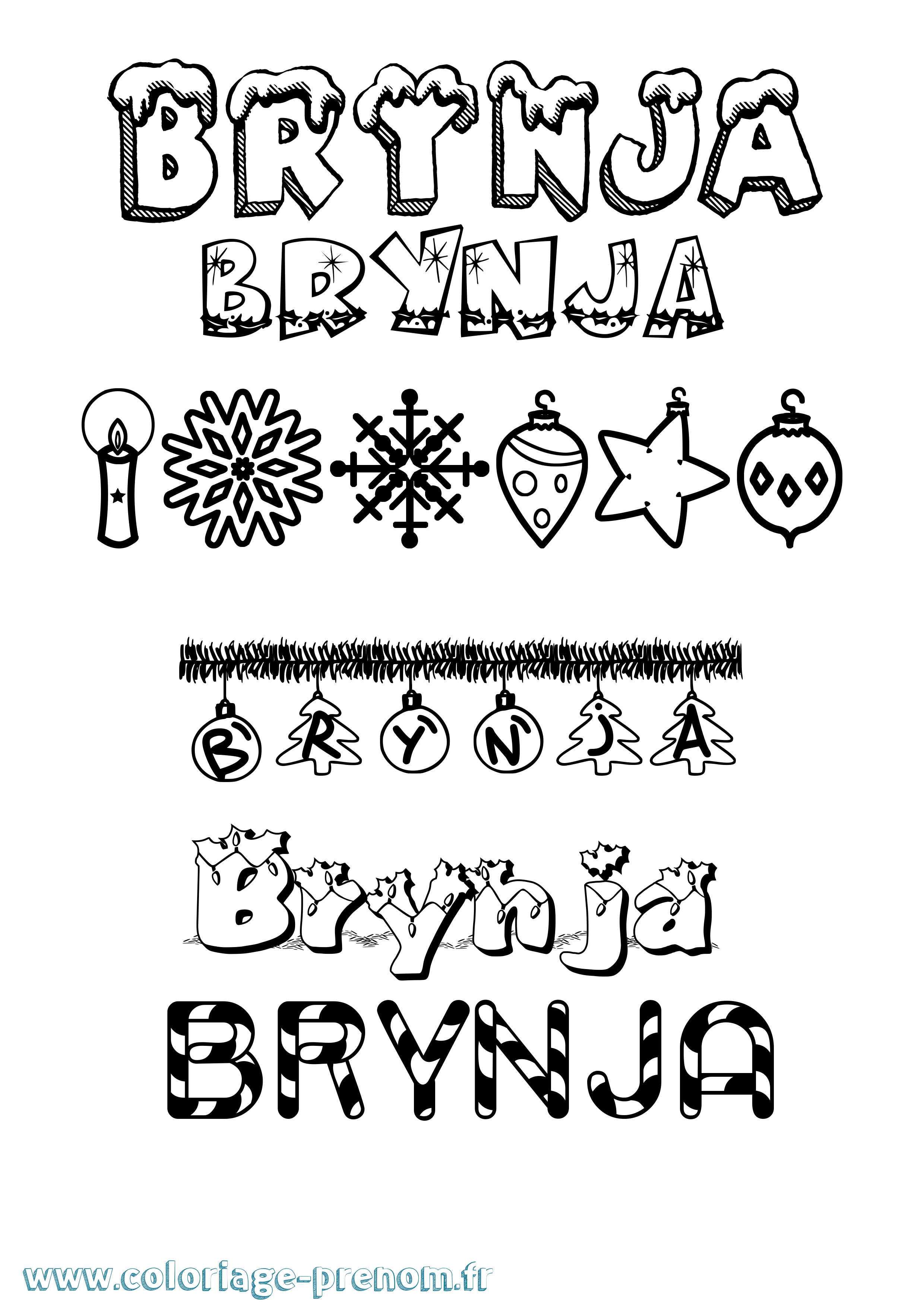 Coloriage Brynja Noël Coloriage prénom Brynja Noël
