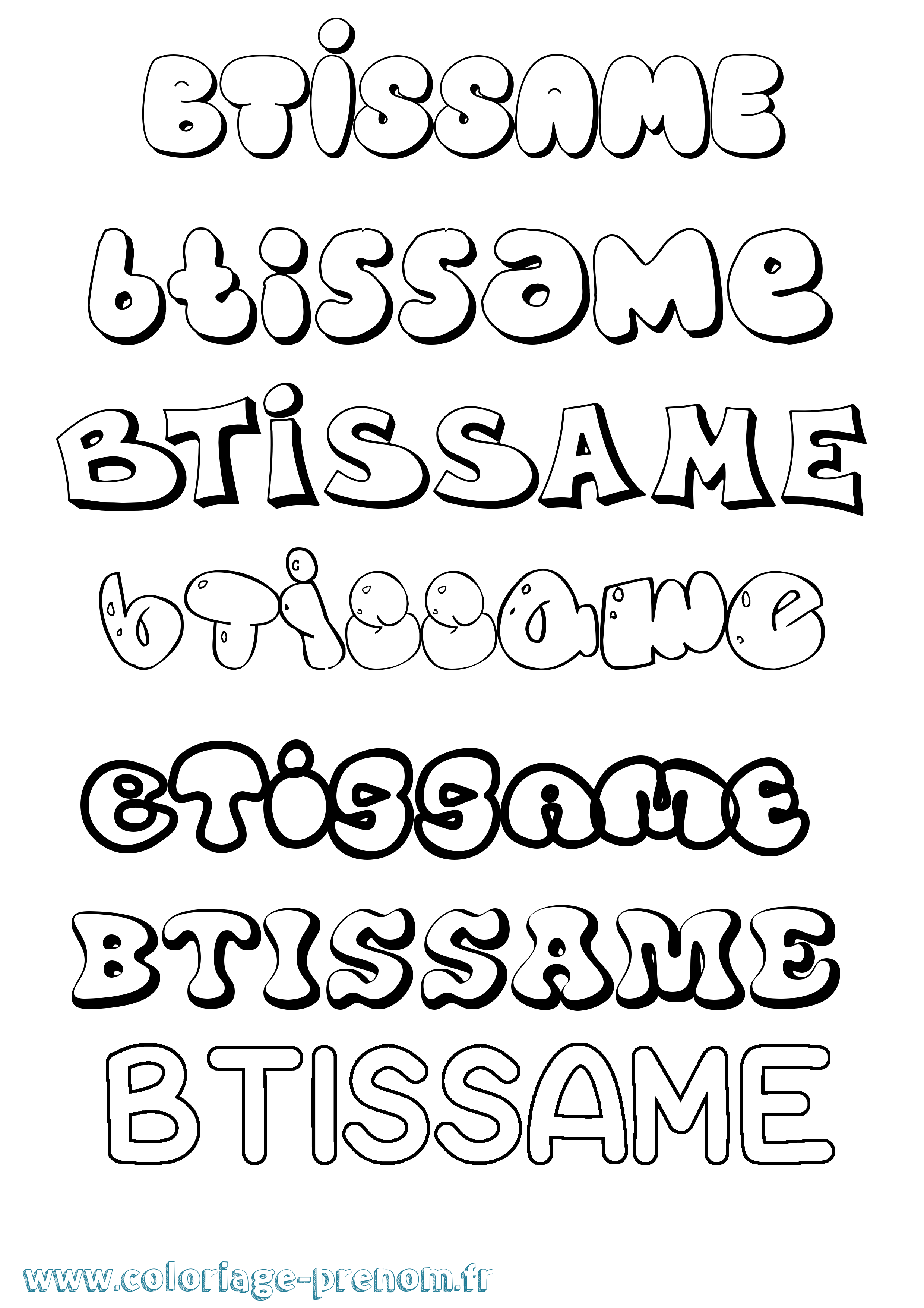 Coloriage Btissame Bubble Coloriage prénom Btissame Bubble
