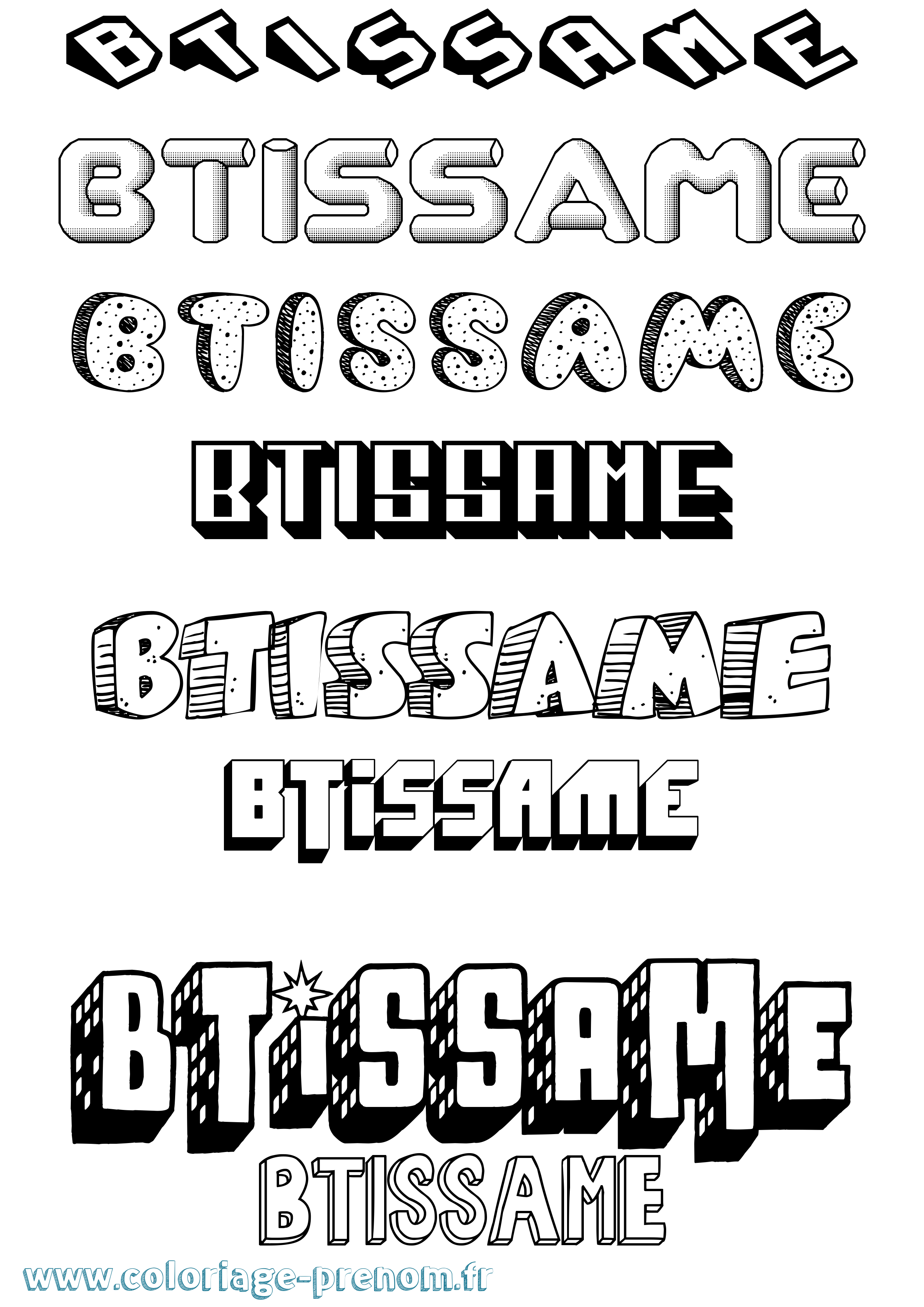 Coloriage Btissame Effet 3D Coloriage prénom Btissame Effet 3D