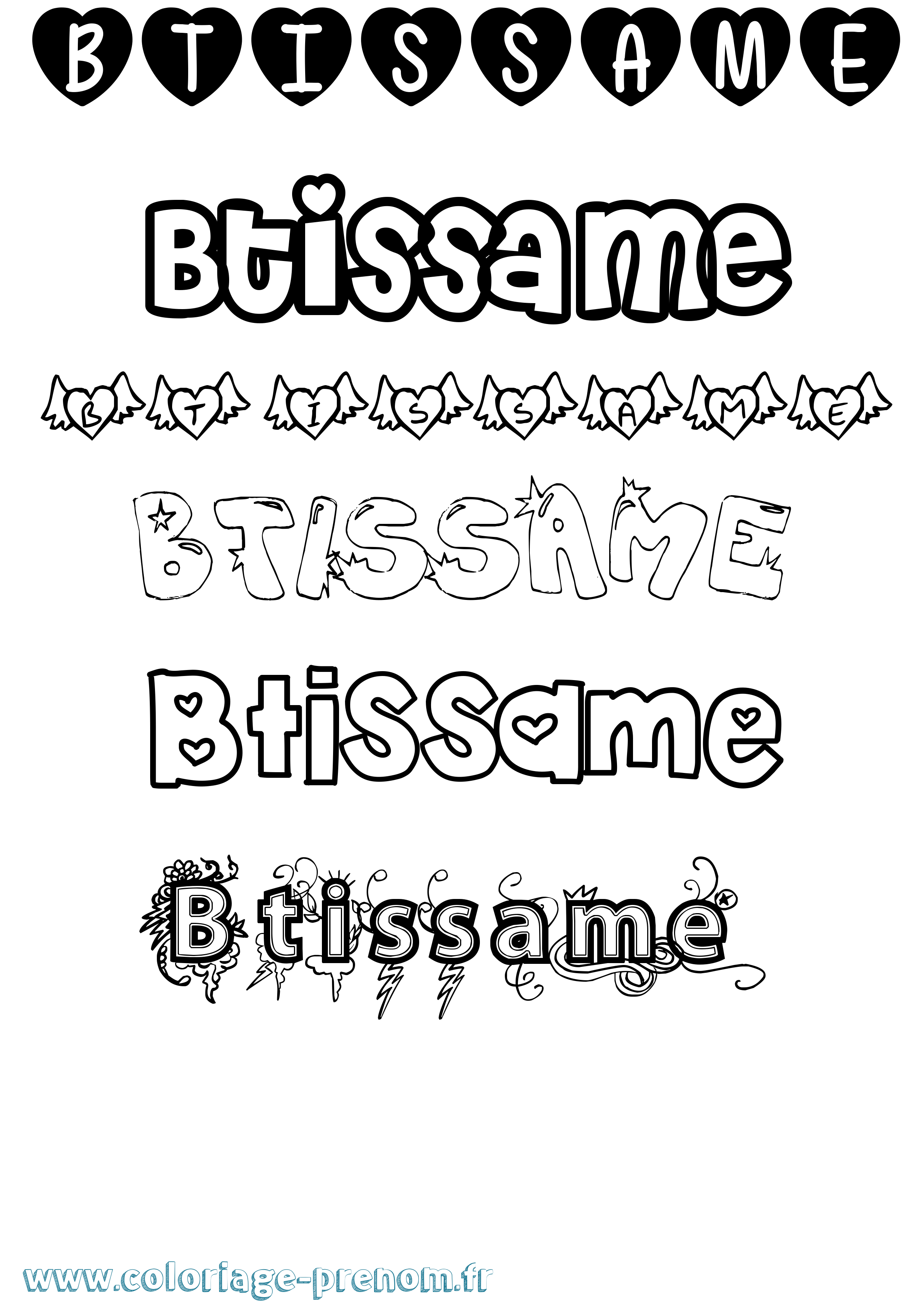 Coloriage Btissame Girly Coloriage prénom Btissame Girly