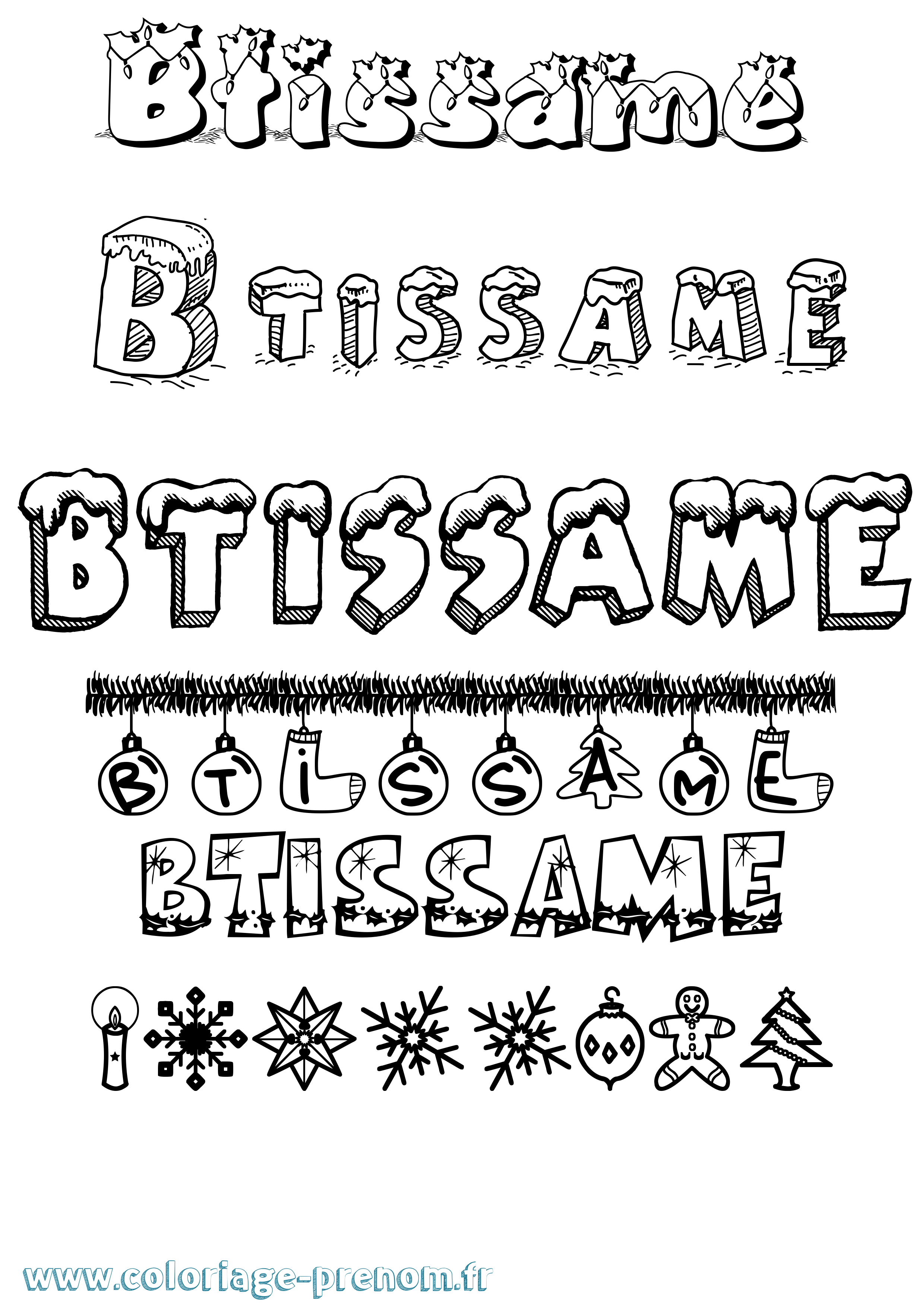 Coloriage Btissame Noël Coloriage prénom Btissame Noël