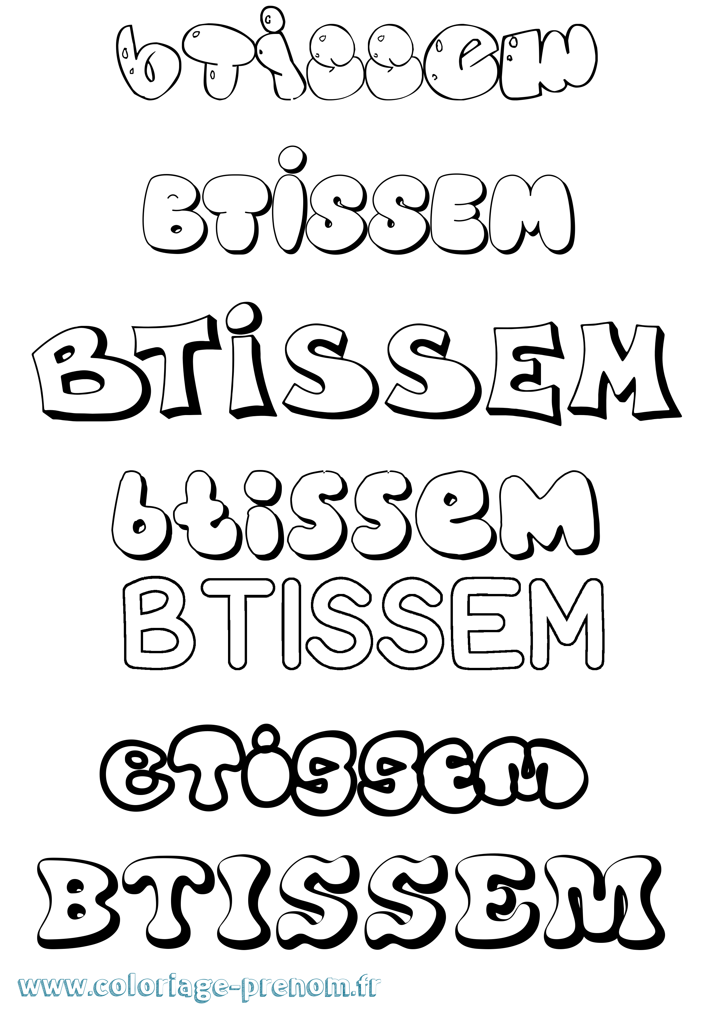 Coloriage Btissem Bubble Coloriage prénom Btissem Bubble