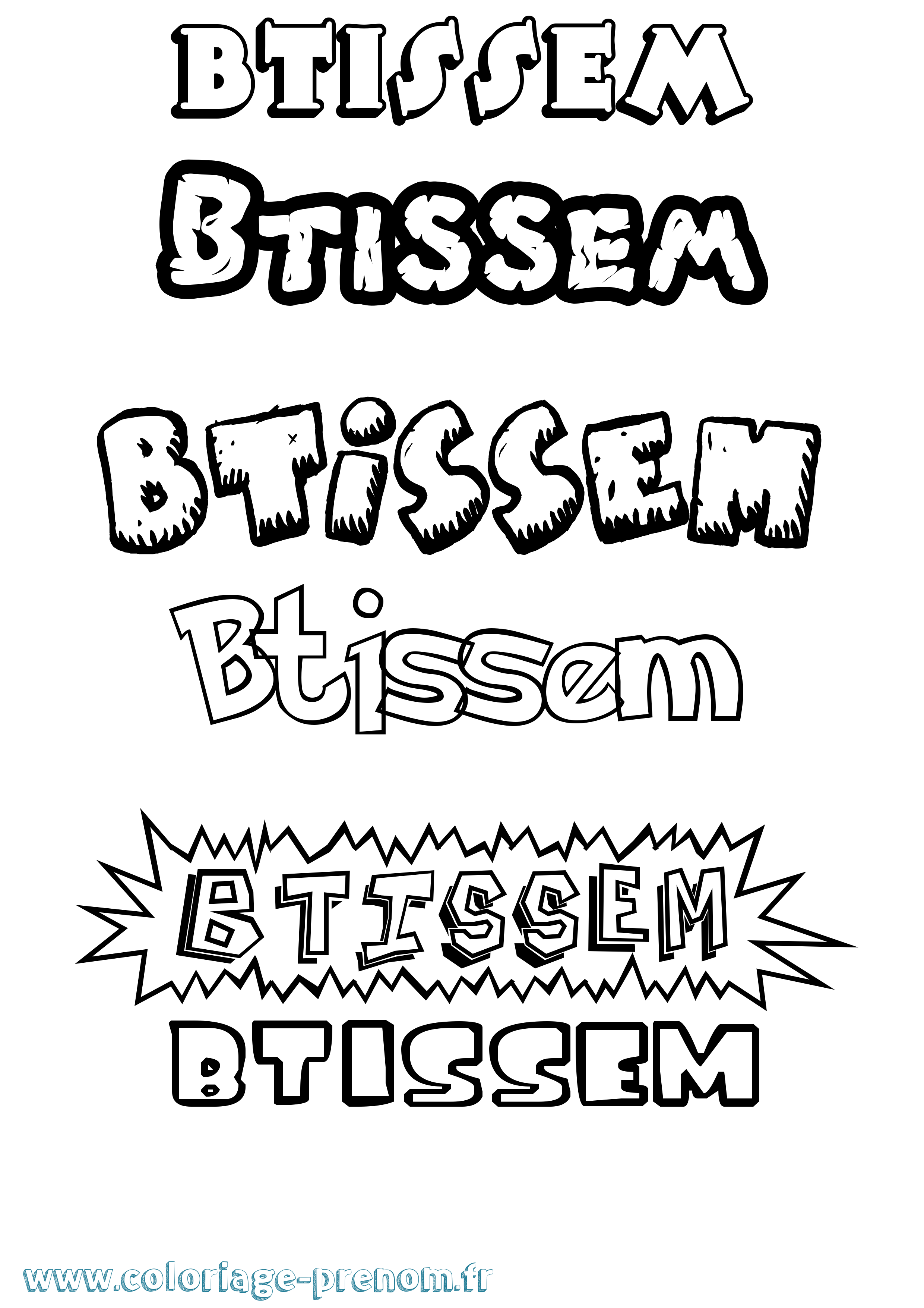 Coloriage Btissem Dessin Animé Coloriage prénom Btissem Dessin Animé