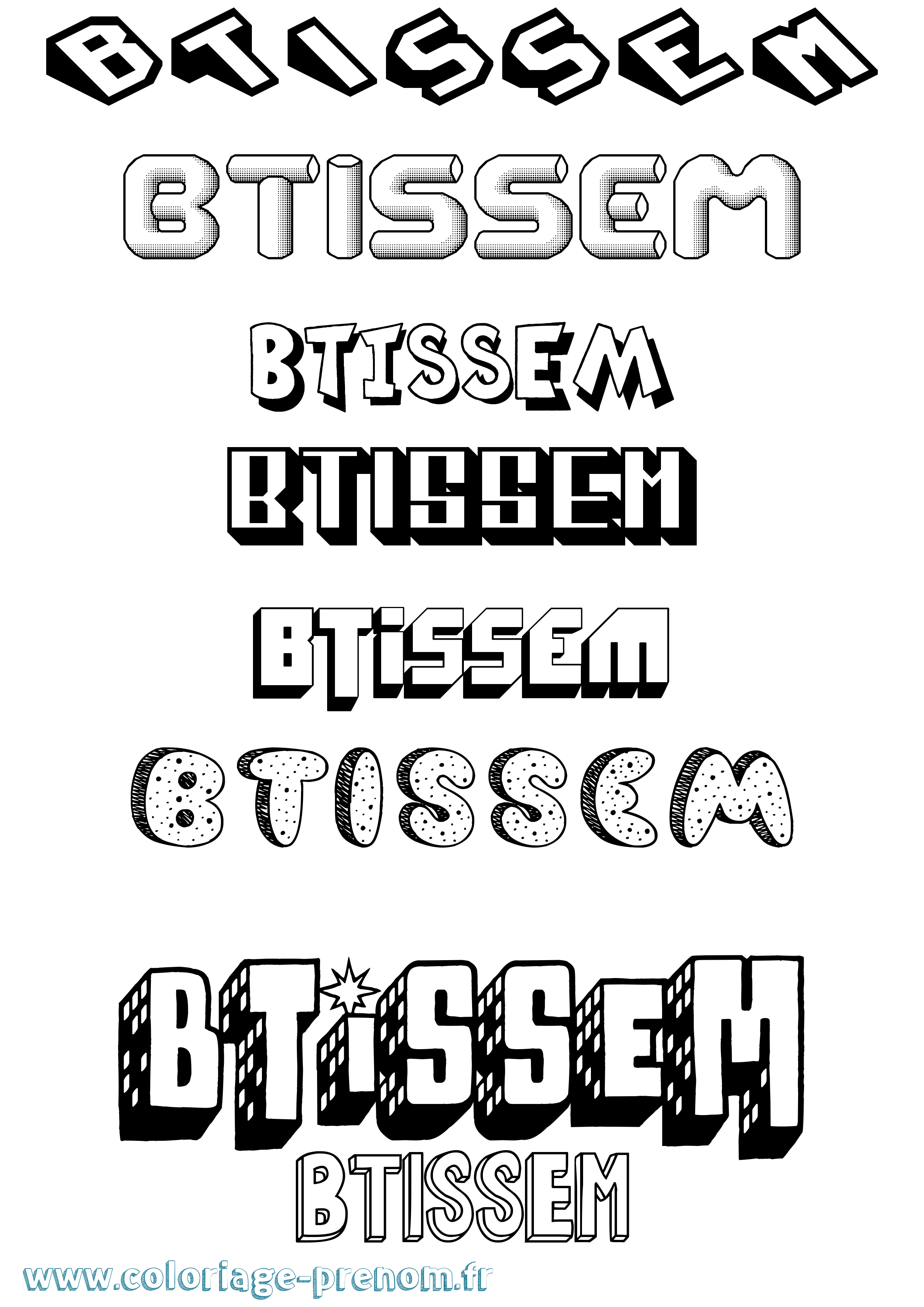 Coloriage Btissem Effet 3D Coloriage prénom Btissem Effet 3D