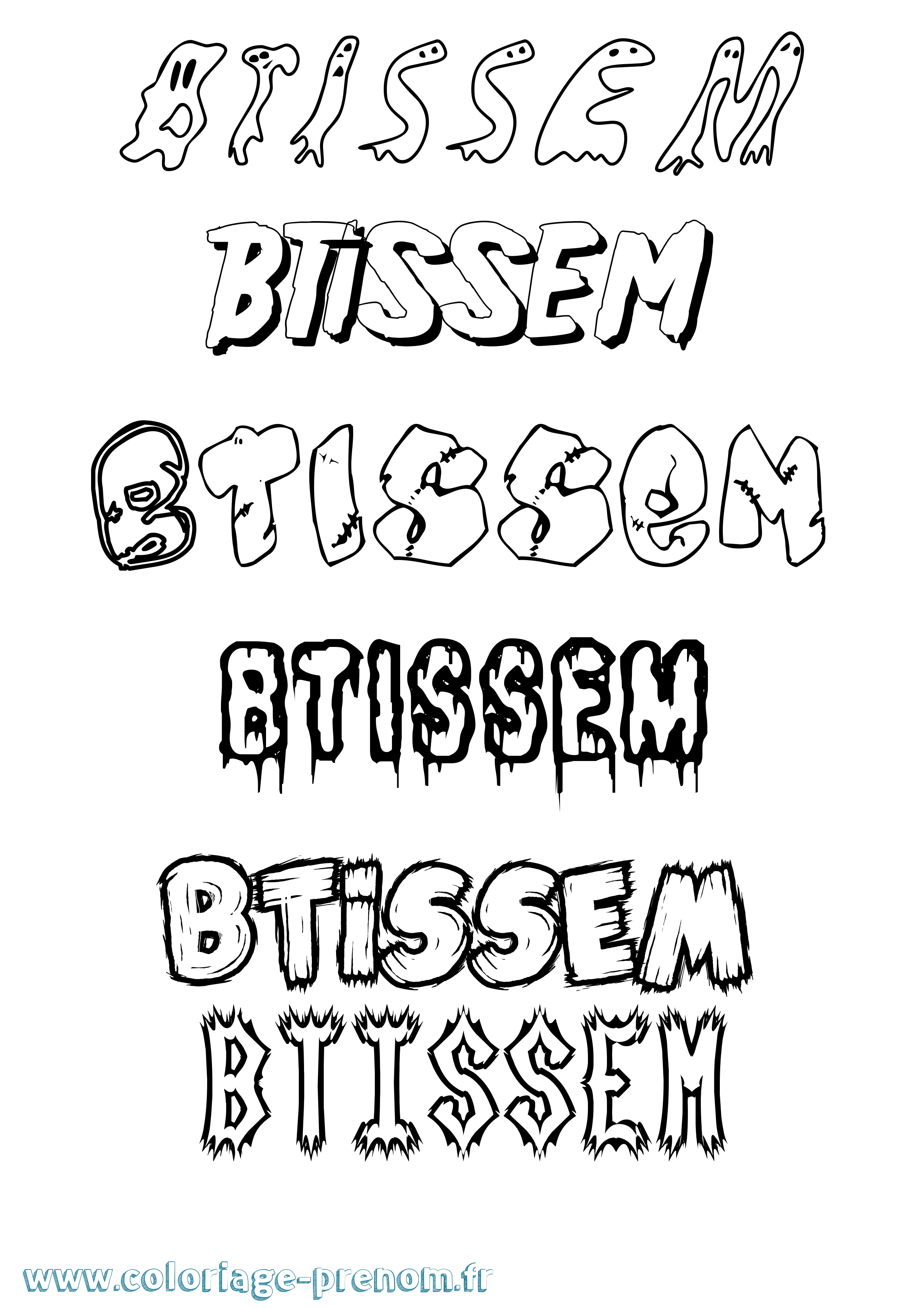 Coloriage Btissem Frisson Coloriage prénom Btissem Frisson