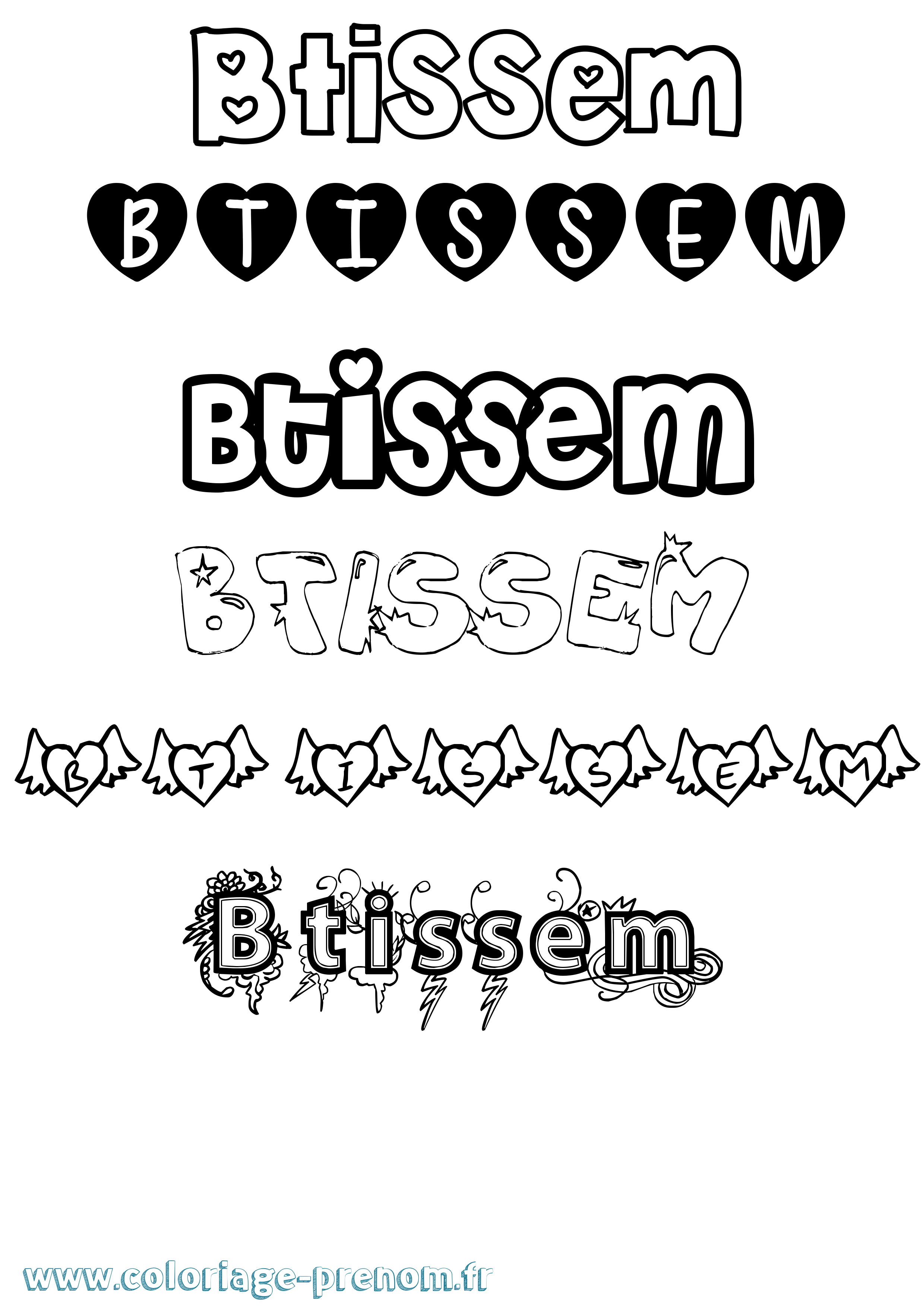 Coloriage Btissem Girly Coloriage prénom Btissem Girly