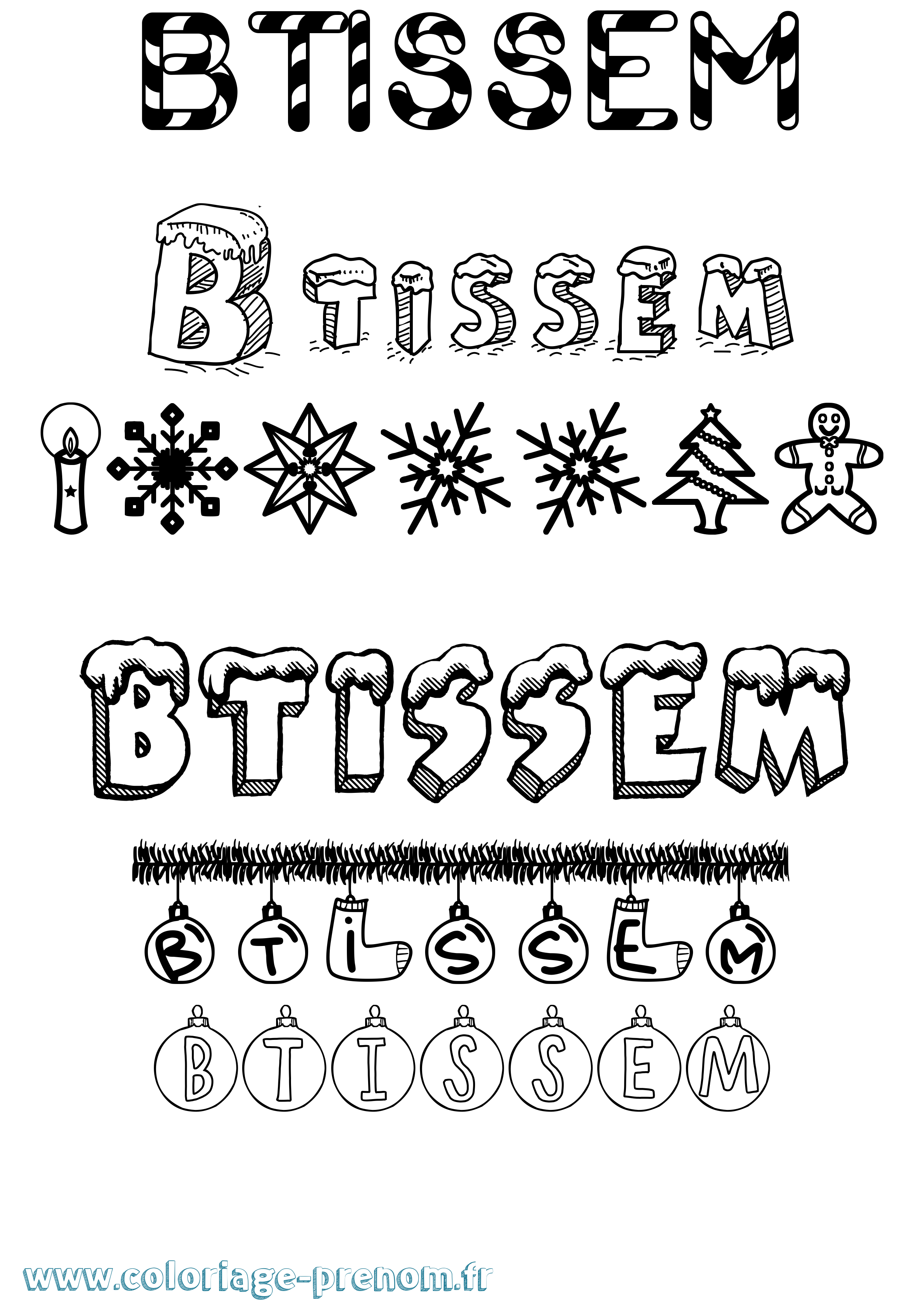 Coloriage Btissem Noël Coloriage prénom Btissem Noël
