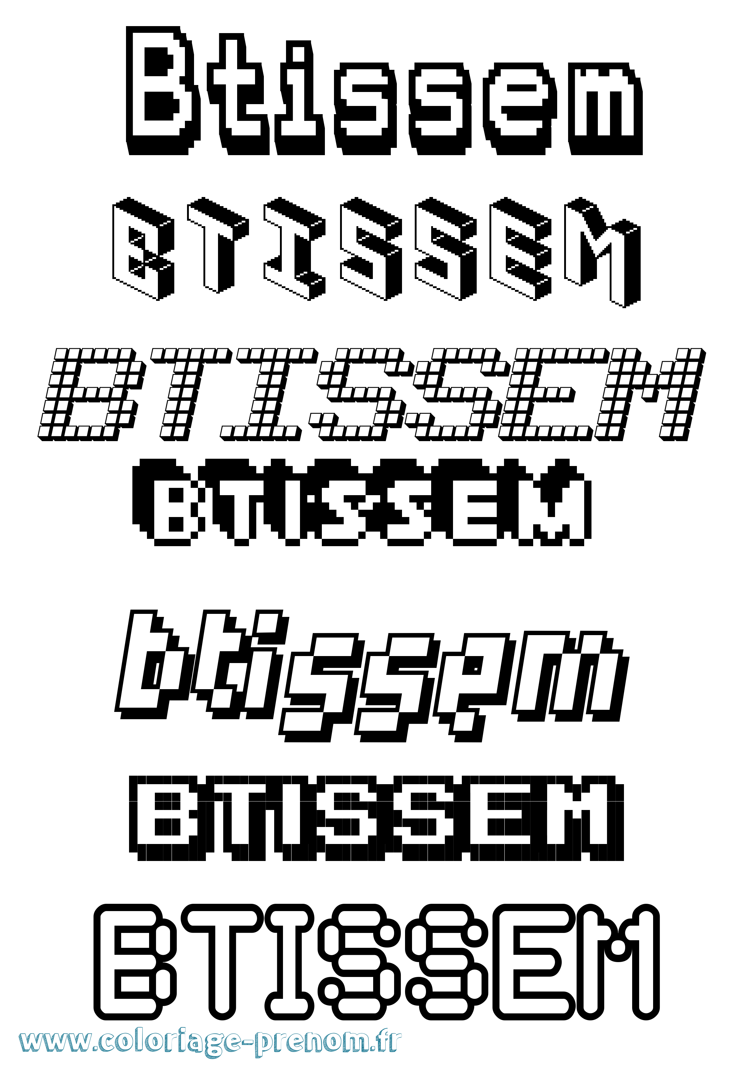 Coloriage Btissem Pixel Coloriage prénom Btissem Pixel