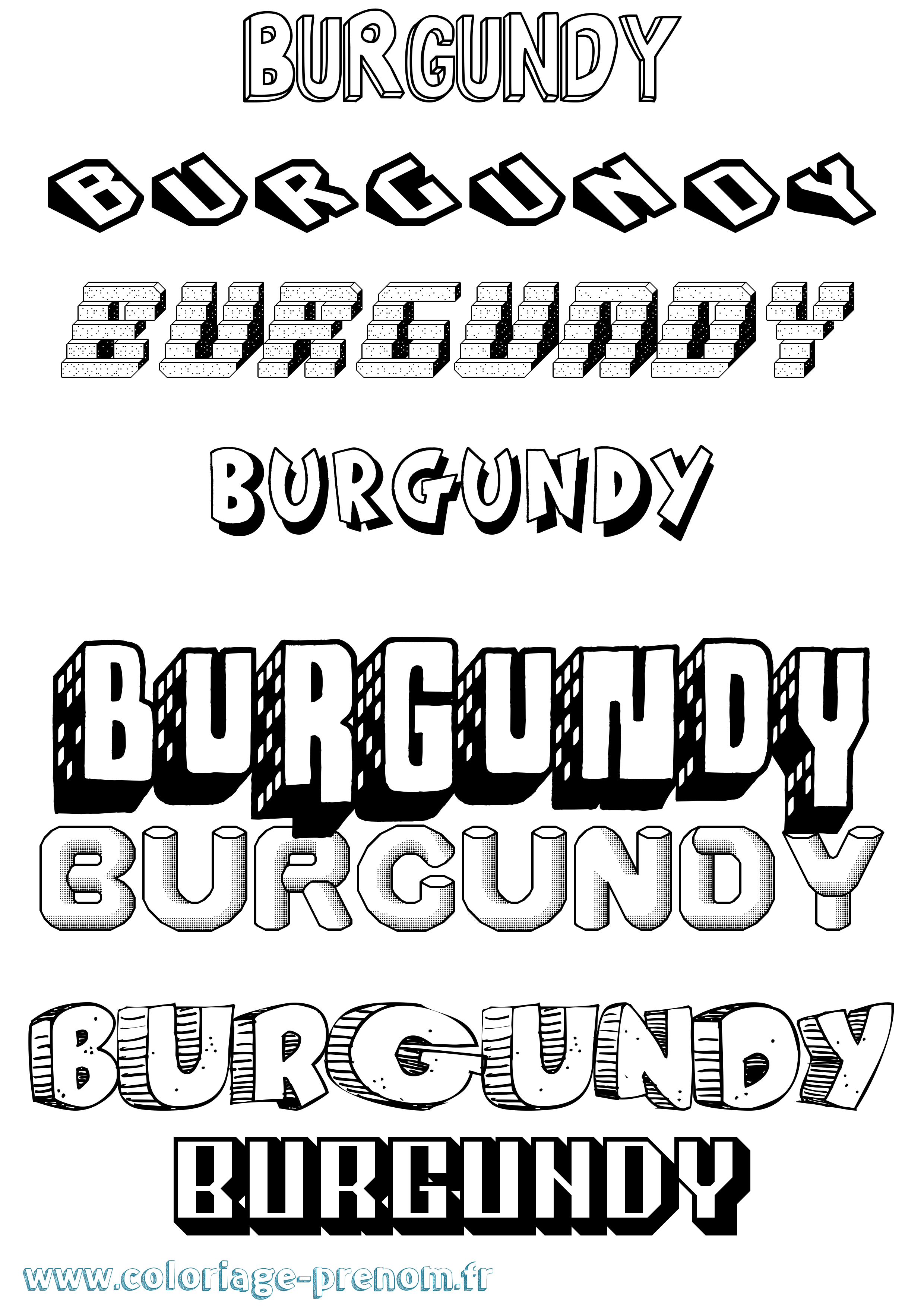 Coloriage Burgundy Effet 3D Coloriage prénom Burgundy Effet 3D